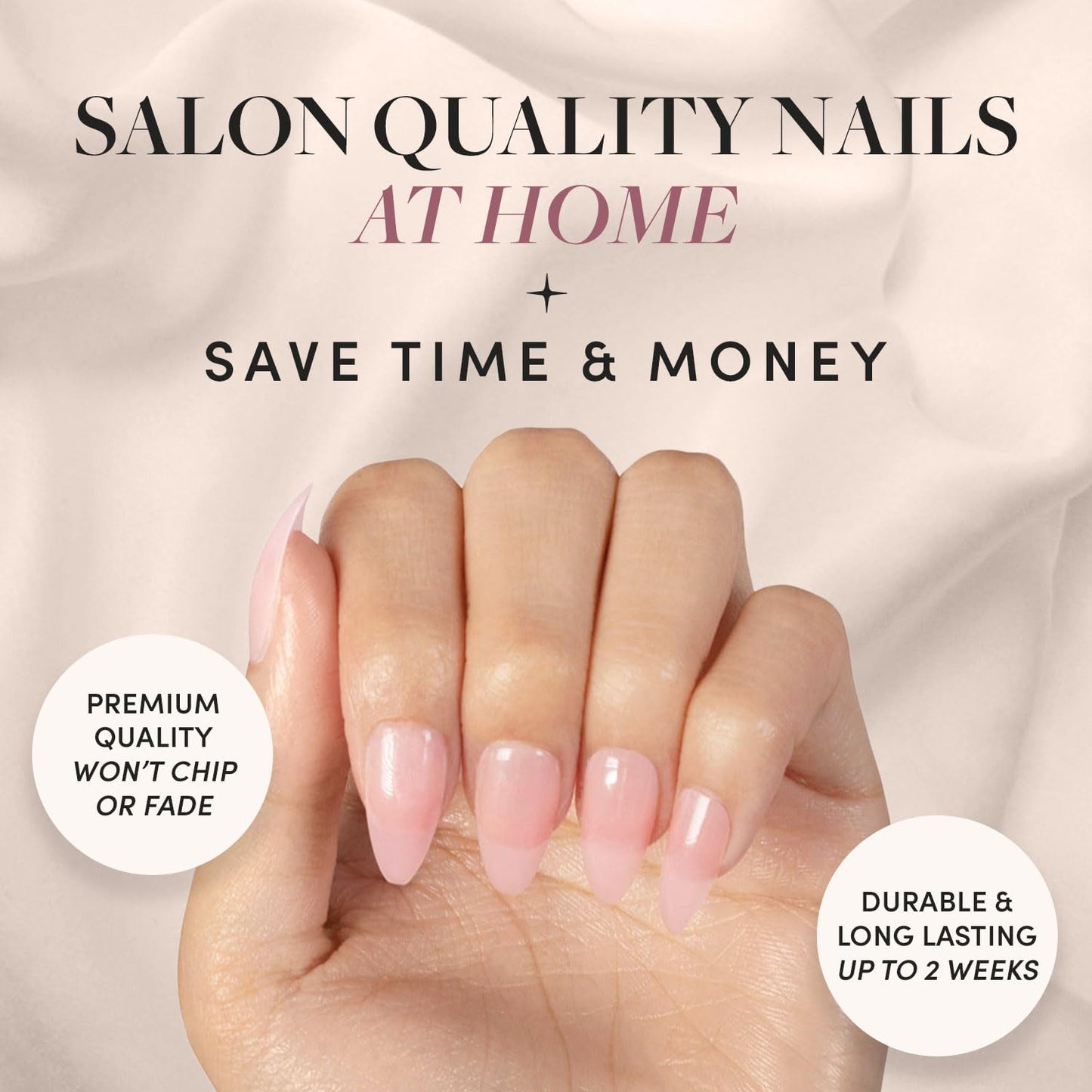Glamnetic Press-On Nails - Cloud 9 | Super Strong Brush On Nail Glue & Nail Adhesive Tabs | Medium Pointed Almond Pink Fake Nails with a Jelly UV Finish | 15 Sizes - 30 Nail Kit with Glue & Nail Tabs
