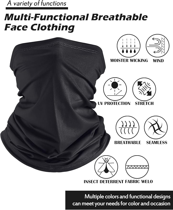 Geyoga 8 Pieces Winter Face Mask for Men UV Protection Mask Sunscreen Breathable Windproof Neck Gaiters Scarf Fishing Cycling Running (Black)