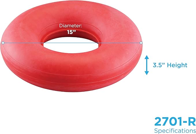 NOVA Inflatable Donut Cushion, Easy to Inflate and Deflate Seat Cushion, Durable Rubber and Easy to Clean Red 15 Inch Diameter