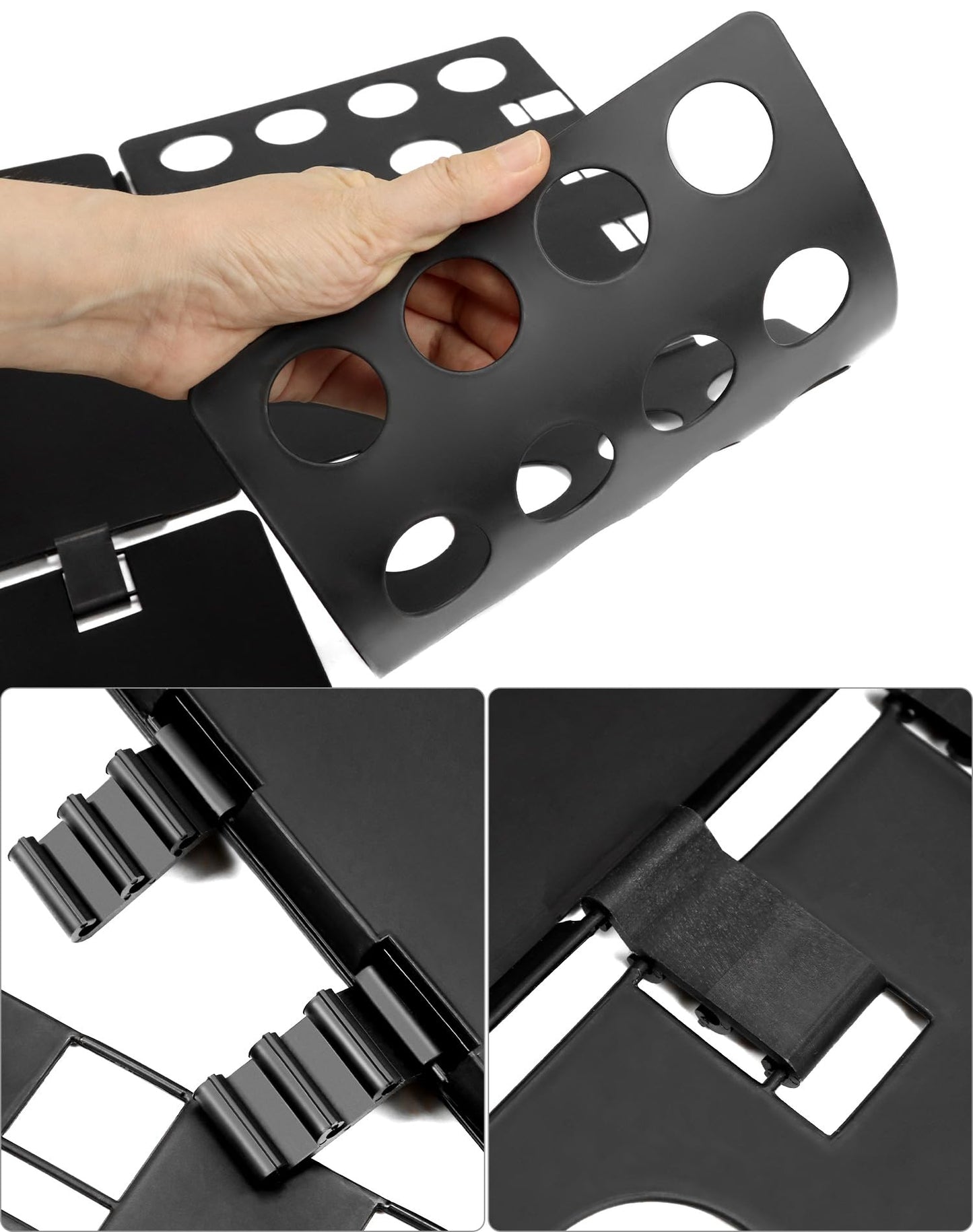QWORK PP Composite Folding Board, 2 Pack Folding Clothes Board - Black + Blue, One-Hand Operation Laundry Folding Tool, Non-Slip Silicone Buckles, T Shirt Folder, Laundry Folders for All Garments