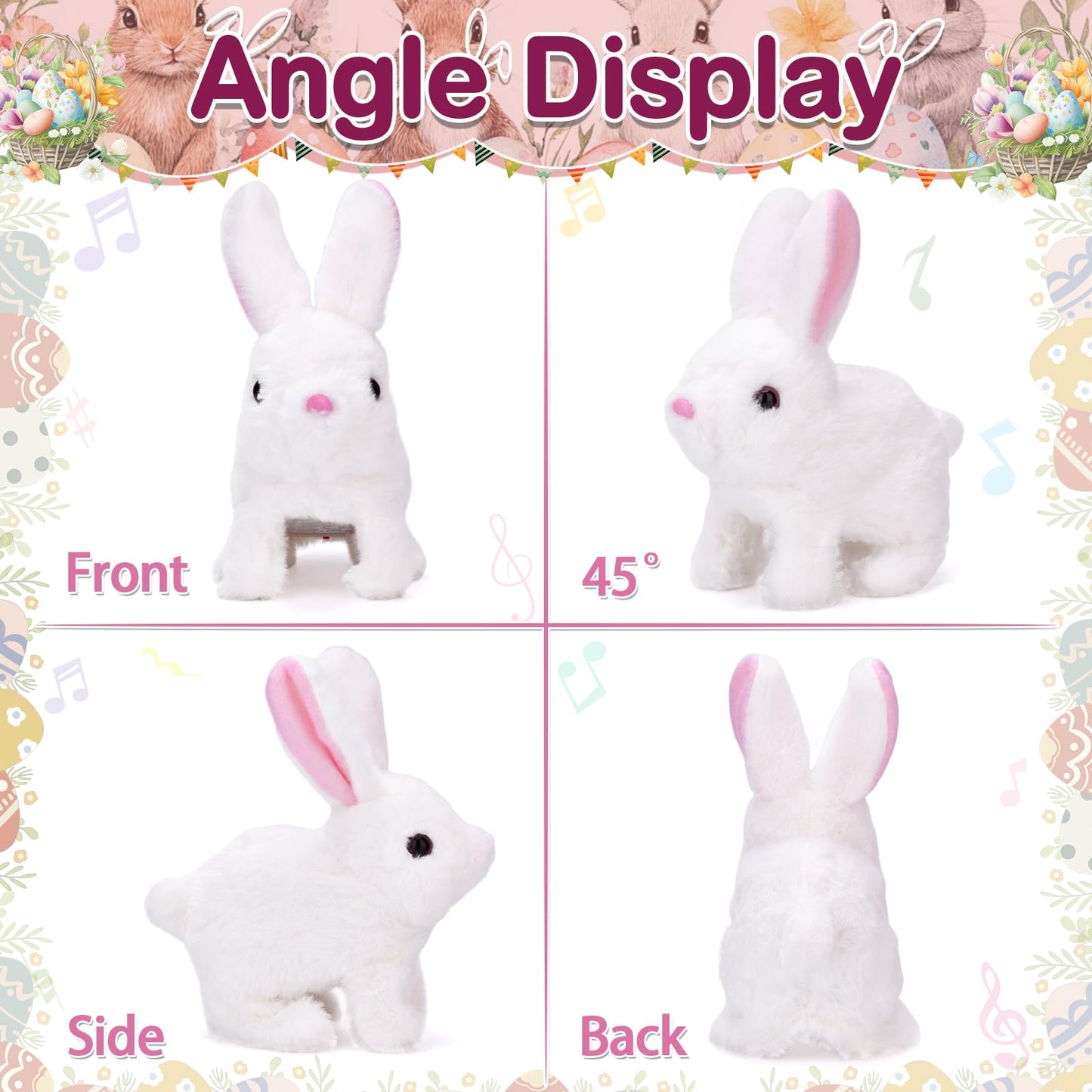 Realistic Bunny Toy, Easter Educational Interactive Bunny Toy, Plush Bunny Hopping Rabbit with Sounds and Movements, Twitching Mouth and Nose, and Wiggling Ears (White)