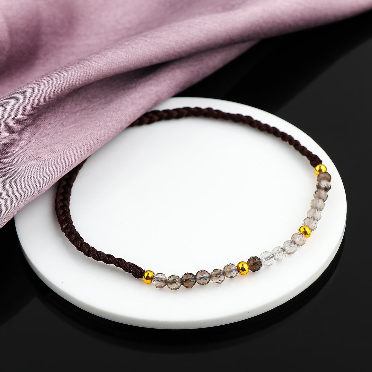 GEMSYMPHONY Smoky Quartz Gemstone Beads Braided Bracelet – 3.5mm Natural Stone Beads, Handmade Adjustable Braided Rope Bracelet, Healing Crystal Jewelry for Men & Women, Unisex Boho Gift