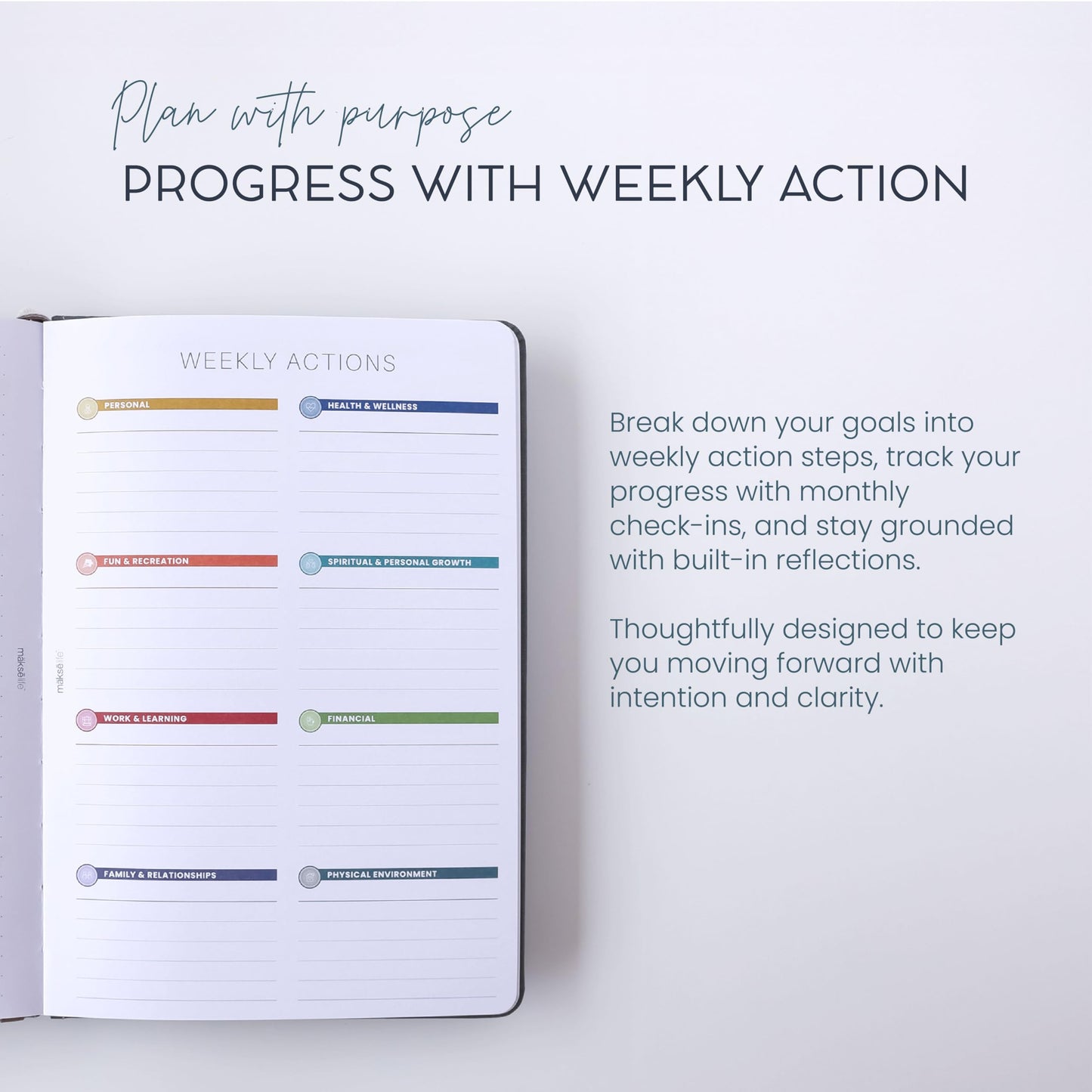 MäksēLife Undated Quarterly Planner - A5 Goal Setting Planner & Personal Journal for Mindful Living, Weekly and Monthly Goal Setting with Habit Tracker & Reflections, Teal