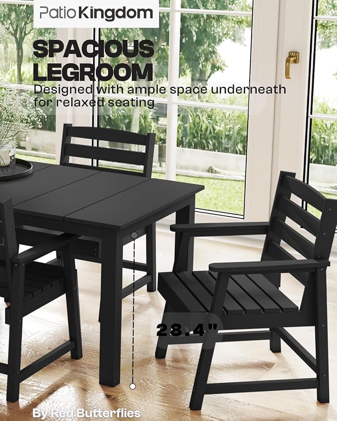 5-Piece Black Outdoor Dining Set for 4, 75.2'' HDPE Table with Umbrella Hole & Chairs, Weather-Resistant Patio Furniture for Garden, Lawn, or Poolside