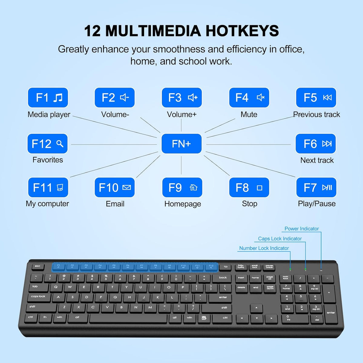EDJO Wireless Keyboard, 2.4G Full-Sized Cordless USB Silent Computer Keyboard, Ergonomic Tilt Angle, Sleep Mode, Long Battery Life, for Windows, Mac OS Laptop/PC/Desktop/Notebook