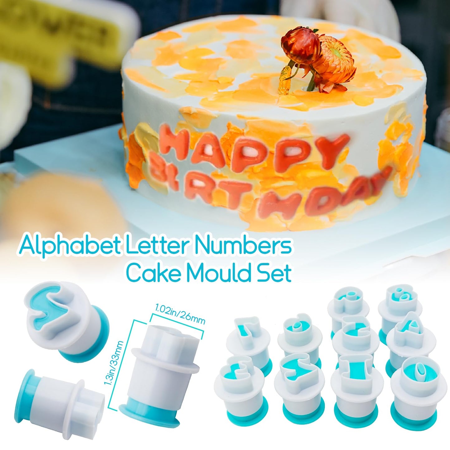 26PCS/Set Cookie Stamp Impress Cookie Cutters Alphabet Letter Cake Biscuit Mold Letter Shape DIY Cookie Biscuit Alphabet Cake Tool Embosser Cutter (Lower Case Shape with Number)