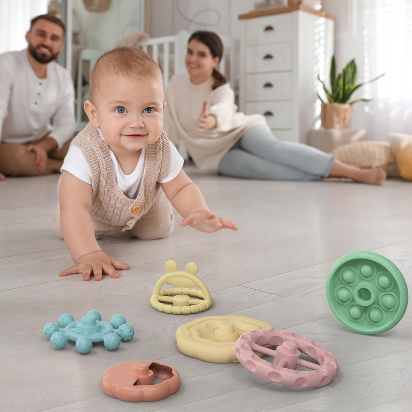 Baby Teething Toys 3-6 Months, Soft Silicone Stacking Rings Teether, 6-Piece Stackable Circles for Teething Relief Safe BPA-Free Teething Gift, Perfect Baby Shower & Birthday Present for Boys & Girls