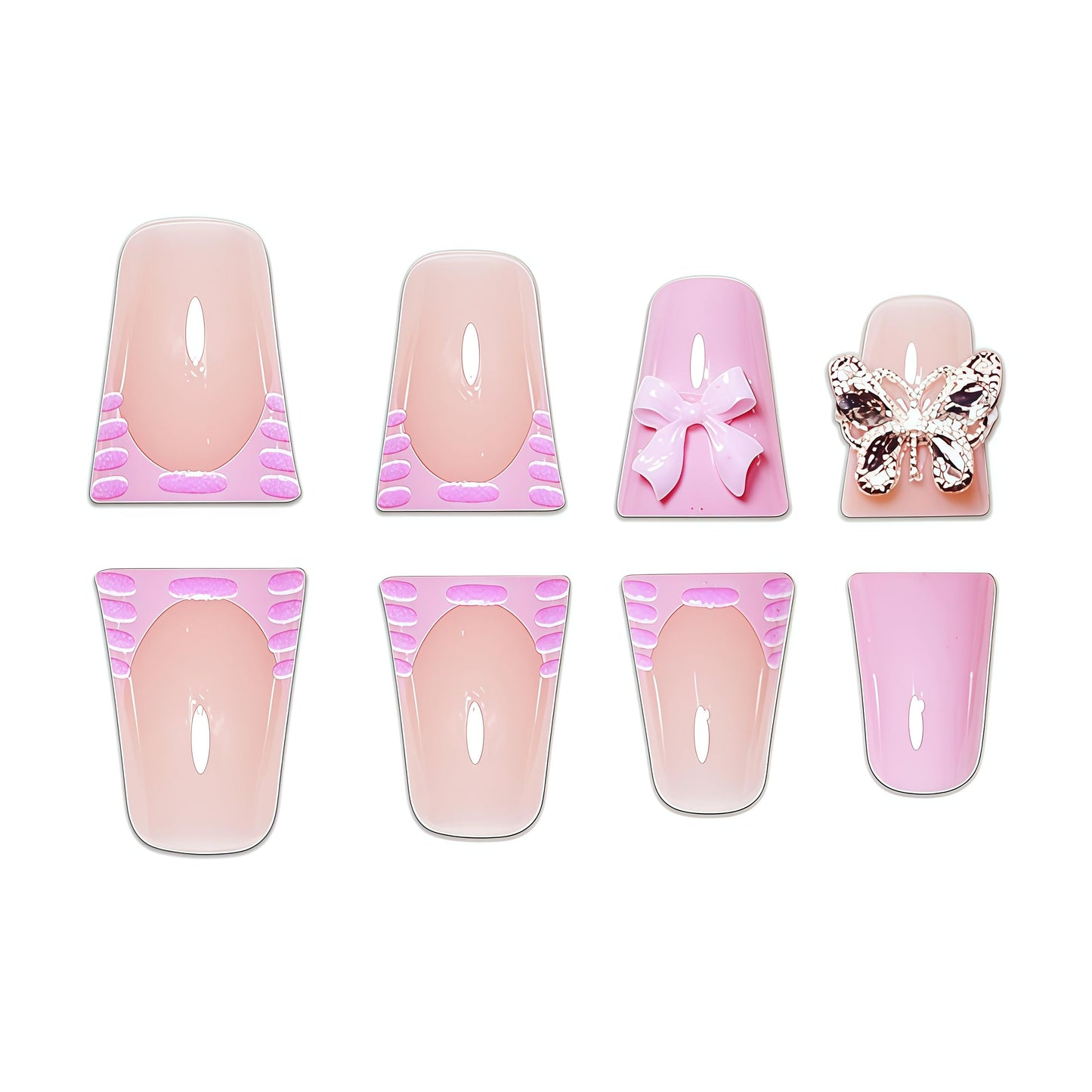 Medium Press on Nails Duck Fake Nails Pink Acrylic Nail Press Ons Seeneey Bow and Butterfly Designs Cute Stick on Nail for Women 24pcs