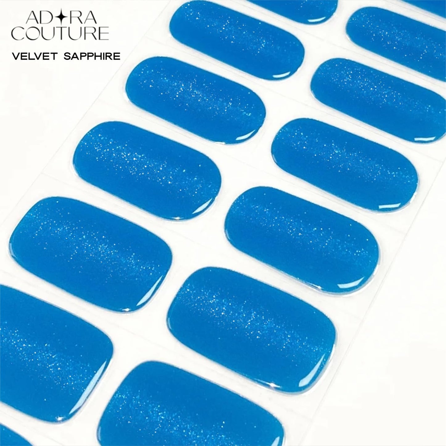 Adora Couture Semi Cured Gel Nail Strips with 20 Pieces - UV Gel Stickers, Manicure Kit, Easy Application Wraps Includes Prep Pads, Nail File, Wooden Stick - UV Light Required (Velvet Sapphire)