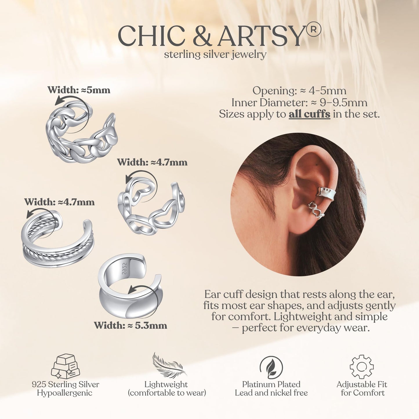 Ear Cuffs 925 Sterling Silver Fake Ear Cuffs Non Piercing Ear Conch Clip on Earrings for Women