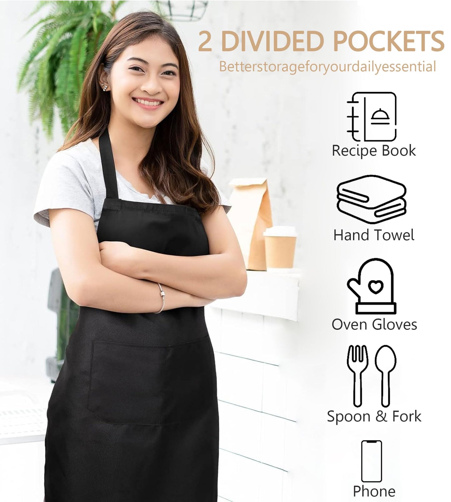 Blueash 16 Pack Bib Apron, Unisex Aprons Adjustable Waterdrop Resistant with 2 Pockets Cooking Kitchen Apron for Chef