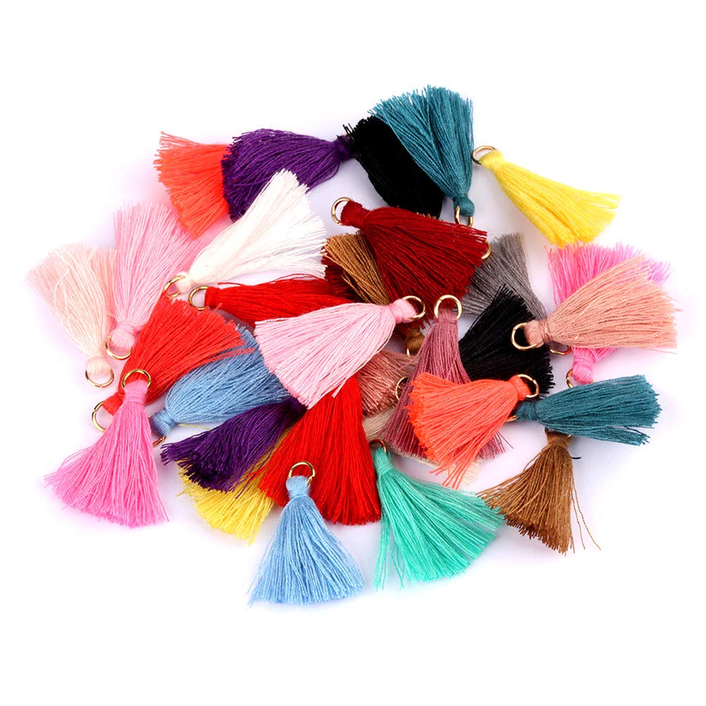 MSCFTFB 100 Pieces Mini Tassels Mala Tassel Kit with Jump Rings for Earring Necklace Jewelry Making Garland Keychain Charms Crafts Decorations(Beige)