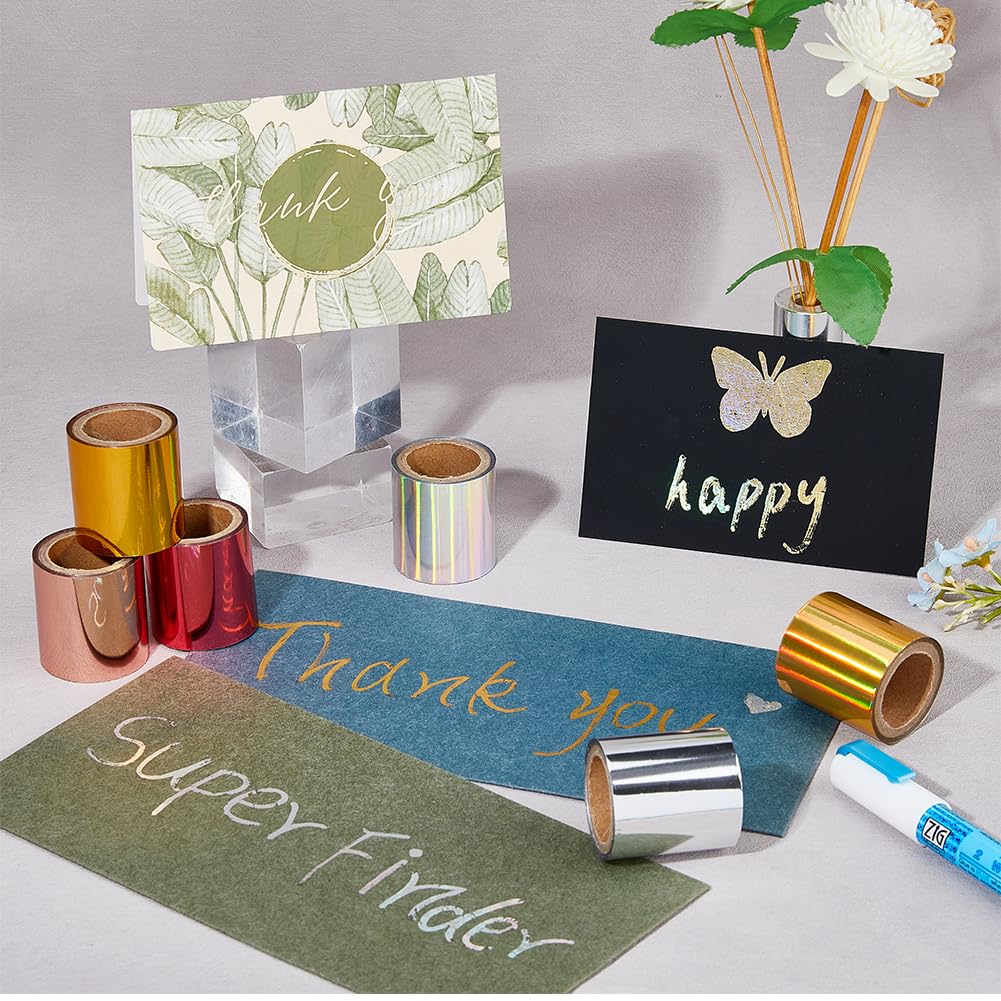 SUPERFINDINGS 6 Rolls 6 Colors Total 60m PET Hot Foil Transfer Roll Hot Foil Stamping Paper 4cm Width Heat Transfer Foil Elegance Craft Paper, 10m/Roll