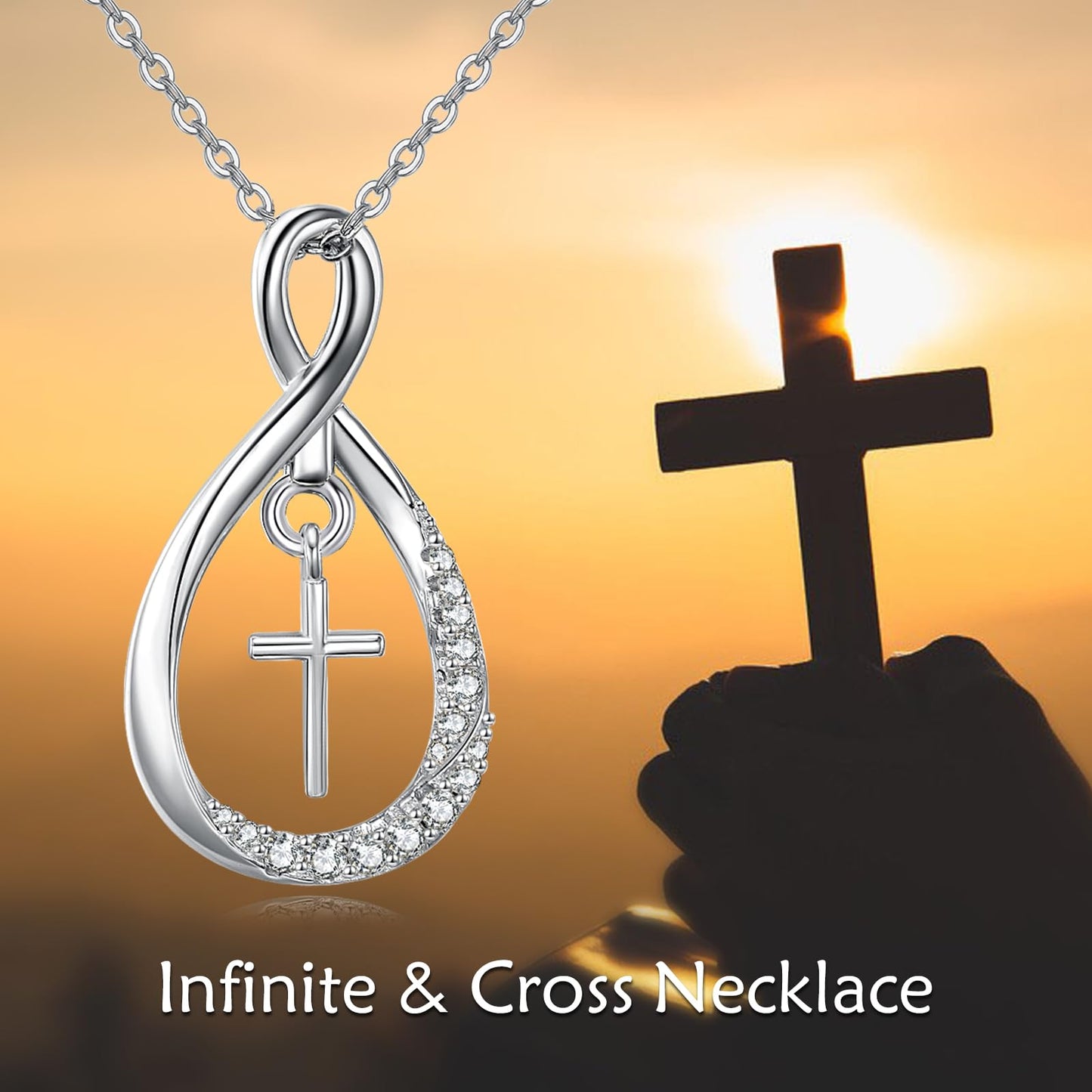 VONALA Infinity Cross Necklace 925 Sterling Silver Cross Pendant Jewelry for Women