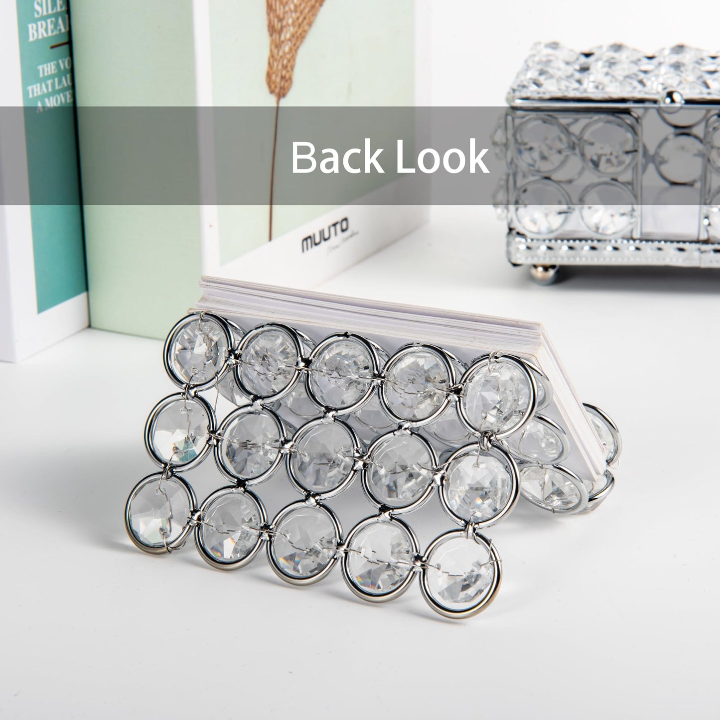 Feyarl Crystal Business Card Holder Stand Office Business Name Cards Display Sparkly Desktop Gift Card Photo Organizer Storage for Office Meeting Desk Front