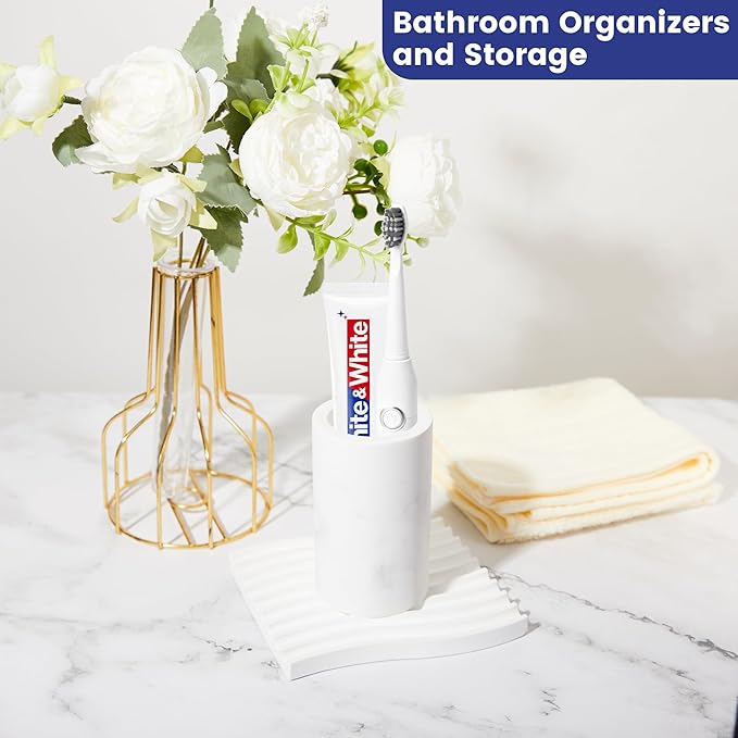 Diatomite Toothbrush Holders for Bathrooms, Electric Tooth Brush and Toothpaste Holder for Bathroom Countertop, Marble White Toothbrush Organizer Bathroom Accessories
