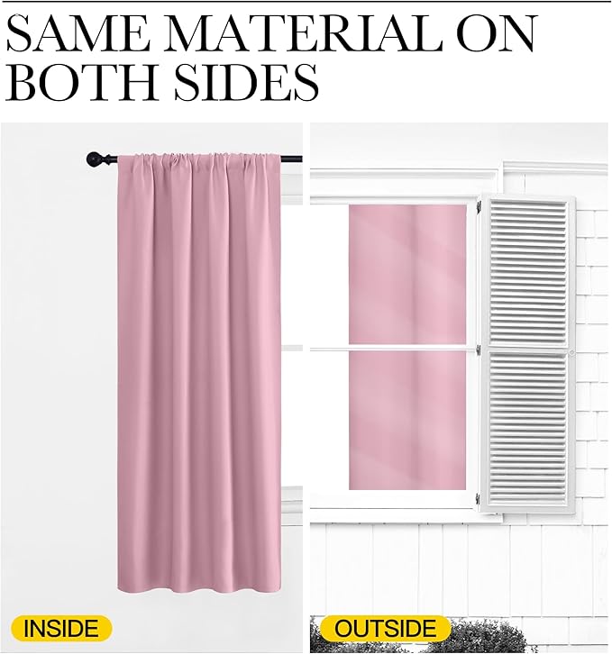 NICETOWN Window Curtains Blackout Drapes, Rouge Pink, 1 Pair, 52 by 72-Inch, Thermal Insulated Solid Rod Pocket Blackout Curtains/Draperies for Living Room