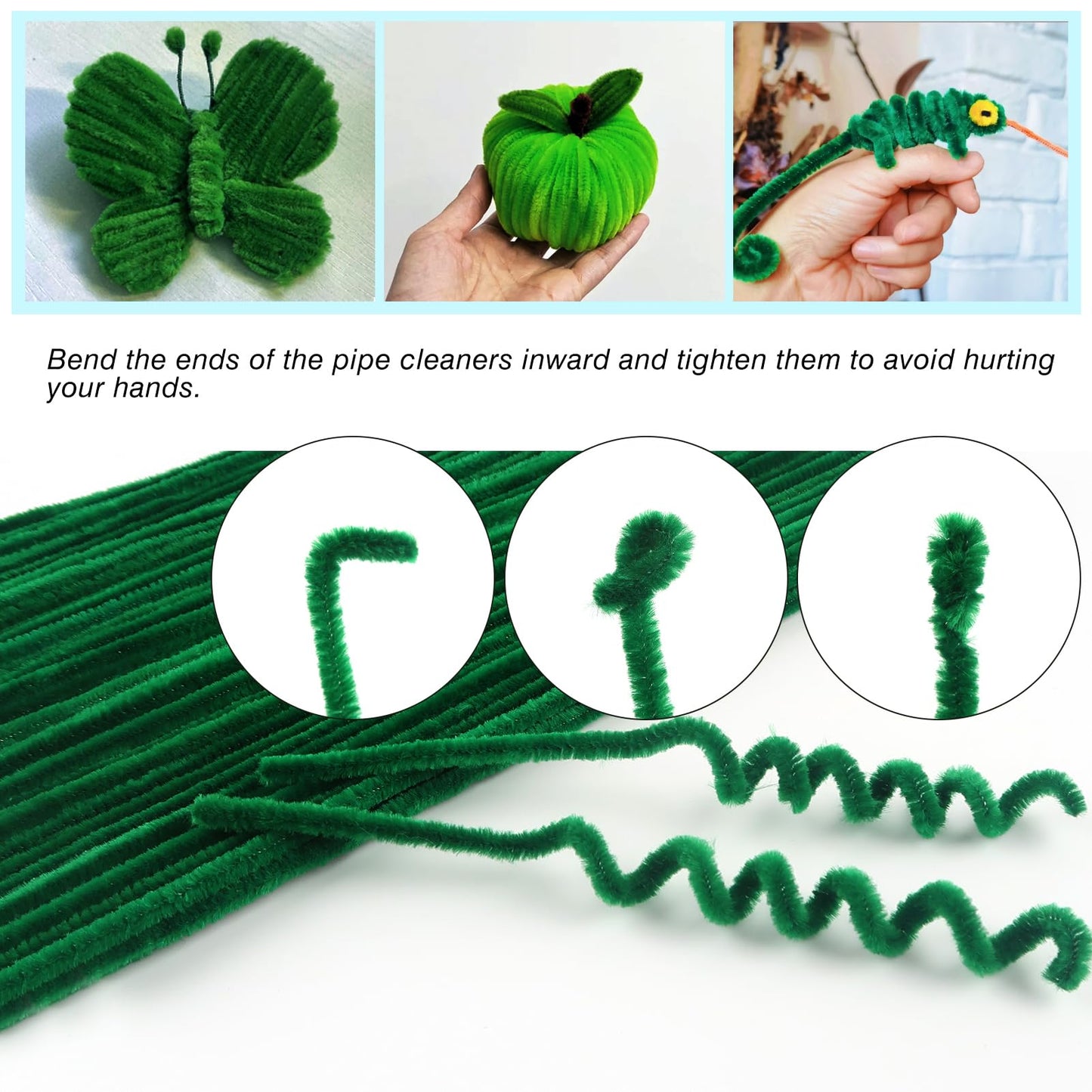 TOAOB 100pcs Long Pipe Cleaners Green Overlength Chenille Stems 24 Inch Fuzzy Sticks Craft Supplies for DIY Art Craft Projects Home Decorations