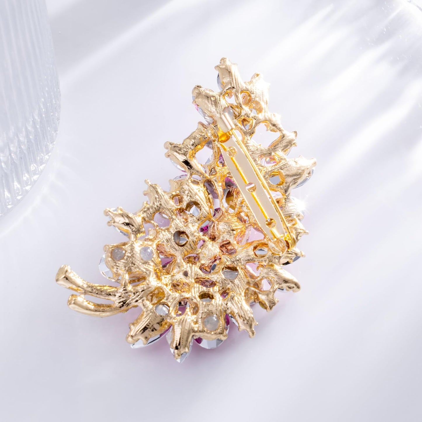 LAXPICOL Vintage Pink Austrian Crystal Flower Leaf Bouquet Clusters Large Big Brooch Pin For Women Jewelry