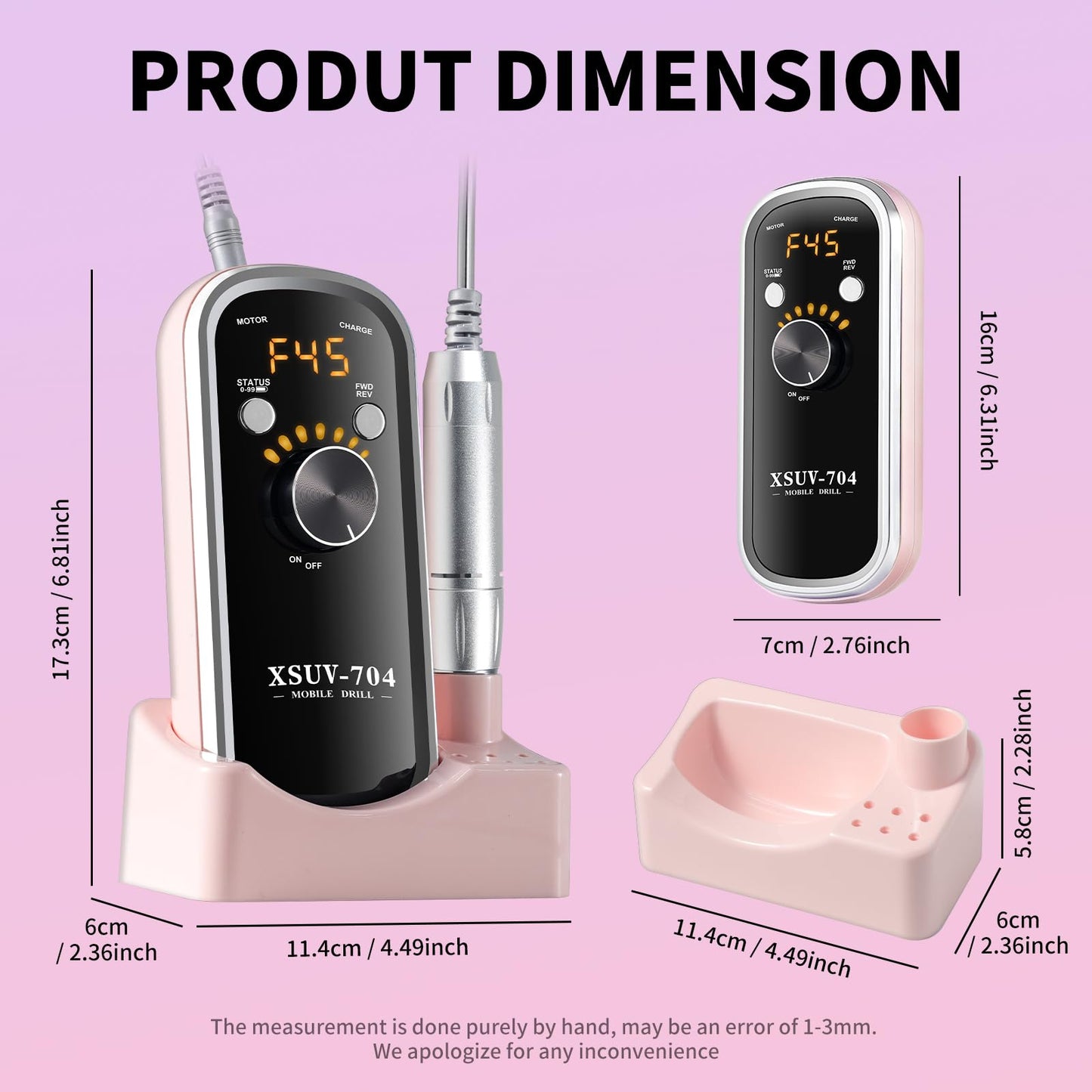 Moskany Professional Electric Nail Drill Kit 45000RPM with Bits and Base Pink Portable Rechargeable Cordless Nail E- File Machine for Acrylic Gel Powder Nails and Manicure Pedicure Toenail Tool Set