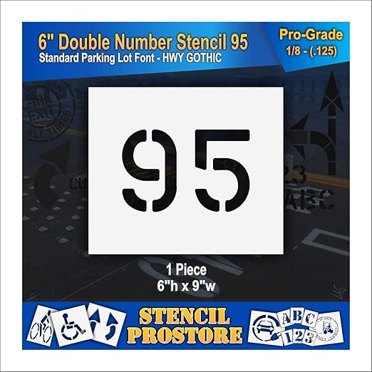 Pavement, Curb, and WheelStop Stencils - 6 inch Double Number Stencil - (95) - 6" x 9" x 1/8" (128 mil) - Pro-Grade