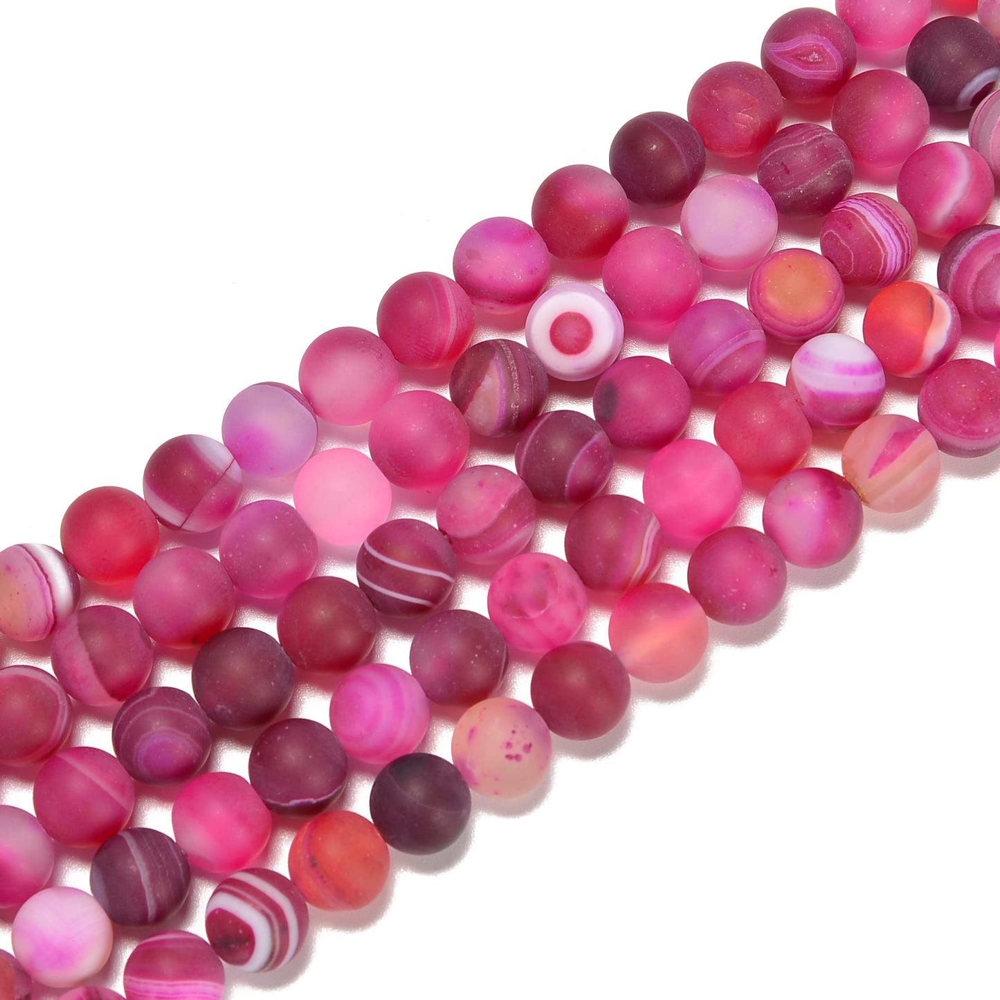 jodaying 10mm Fushia Stripe Agate Matte Round Natural Gematone Loose Beads for Jewelry Making DIY 1 Strand 15"