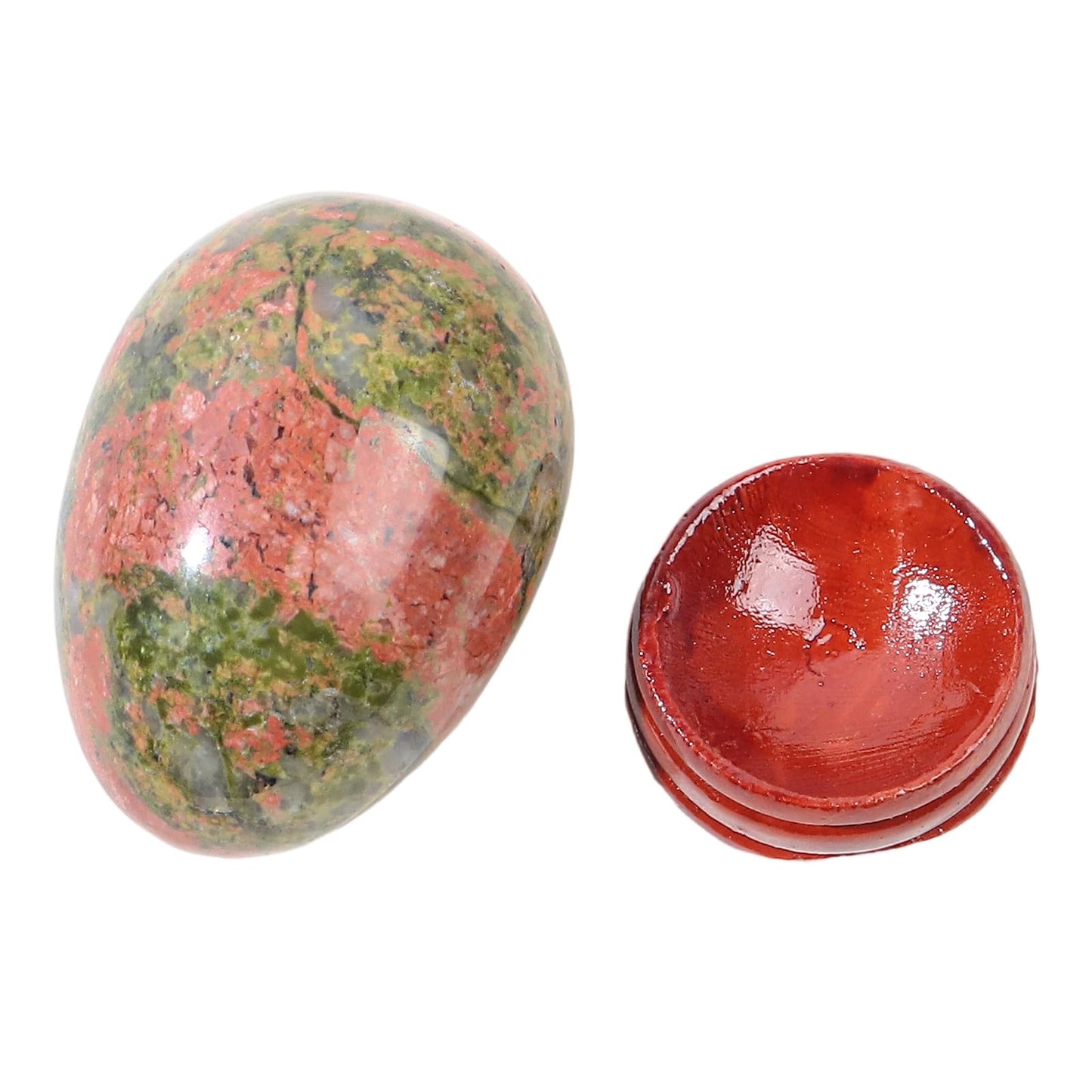 Casaper 2" Natural Unakite Egg with Wood Stand for Home Decoration, Polished Crystal Pocket Palm Sphere Fengshui Figurines Healing Reiki