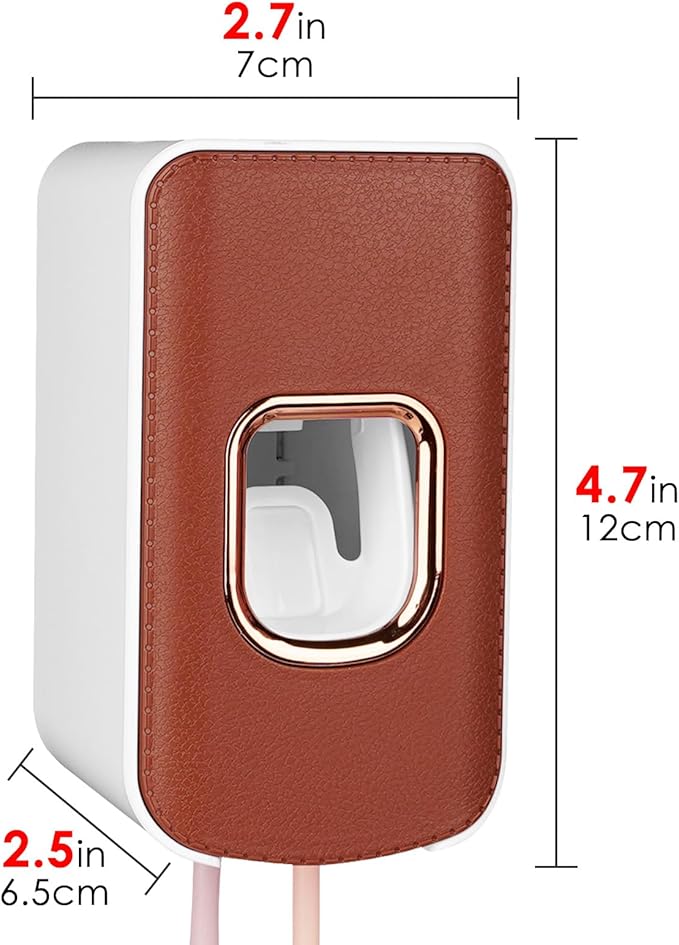 2 Slot Toothbrush Holder and Toothpaste Dispenser Wall Mounted, Automatic Toothpaste Squeezer, 2 in 1 Tooth Brush Toothpaste Organizer for Shower (Brown 2Pack)