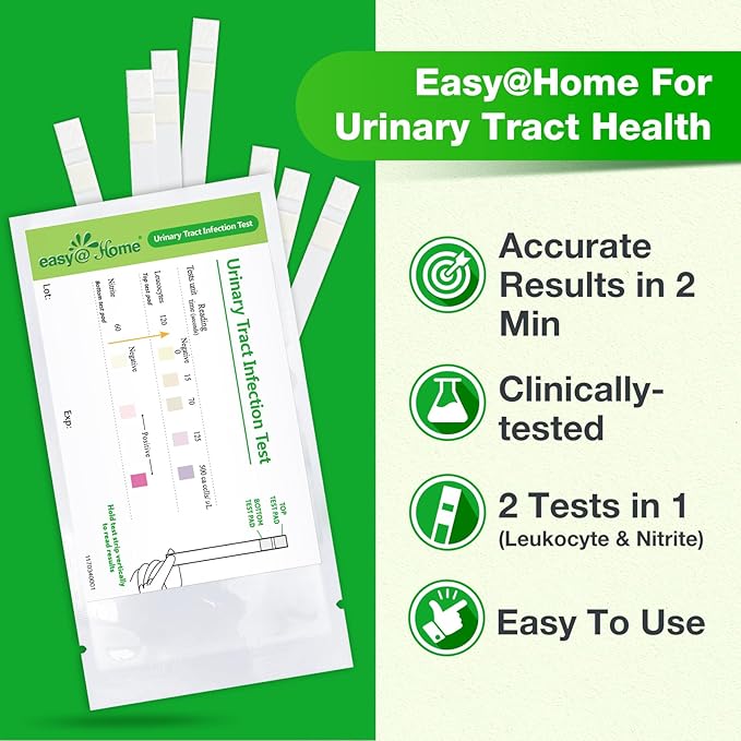 Easy@Home 10 Individual Pouch Urinary Tract Infection FSA Eligible Test Strips, UTI Urine Testing Kit for Urinalysis and Detection of Leukocytes and Nitrites- (UTI-10P)