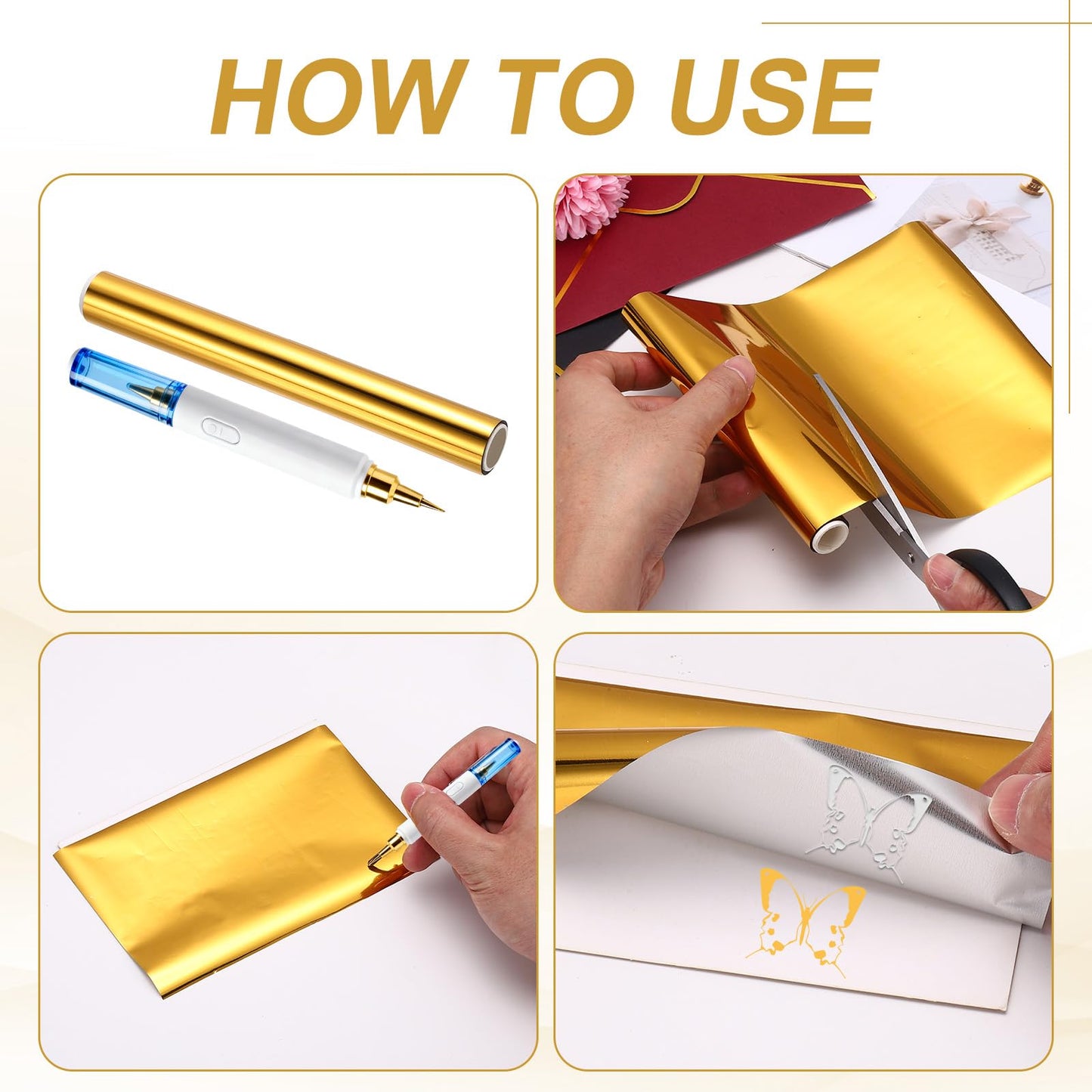 MECCANIXITY 5PCS Heat Activated Foil Hot Stamping Foil Laser Toner Transfer Sheets for DIY Card Scrapbooking Making, 6" W x 10ft L, Gold