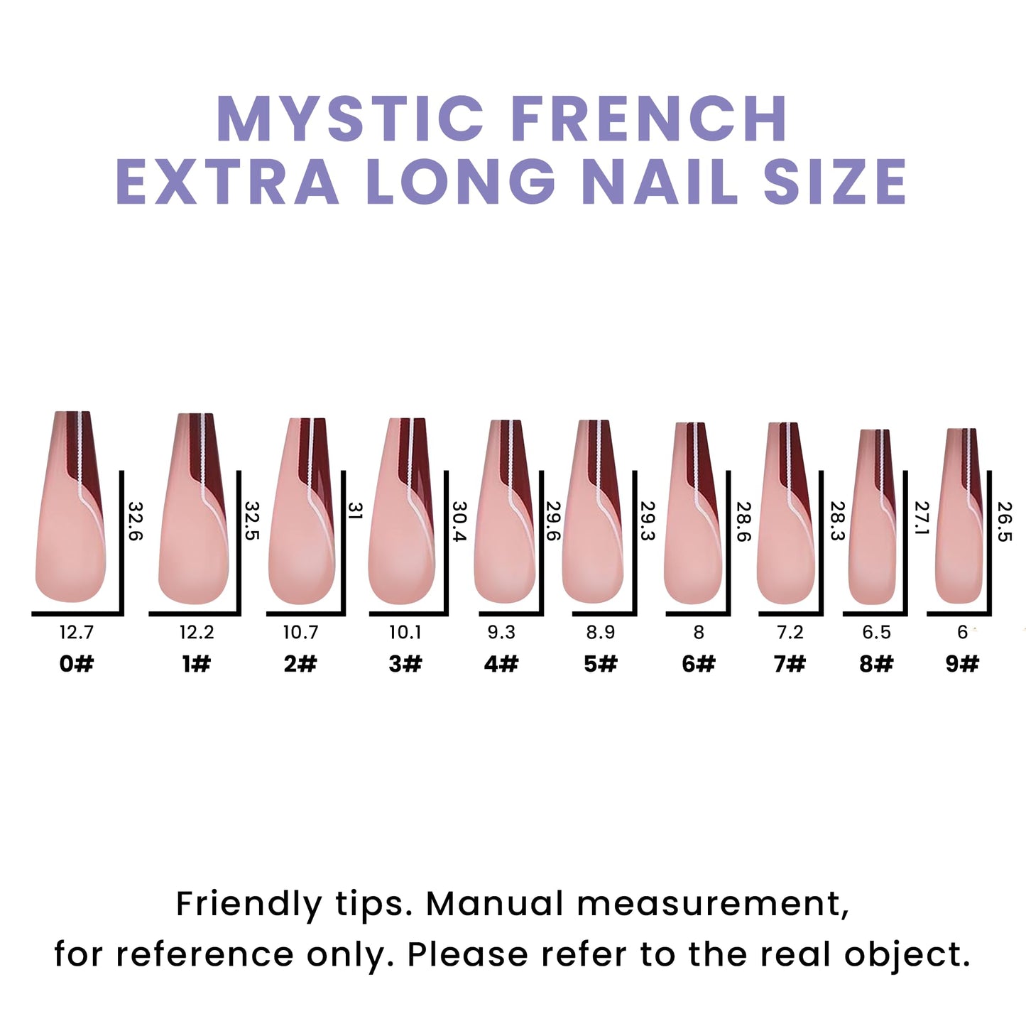 Allkem Mystic French Press on Nails | Glossy Extra Long coffin | 10 sizes - 20 pcs Ballerina Nail kit with Glue