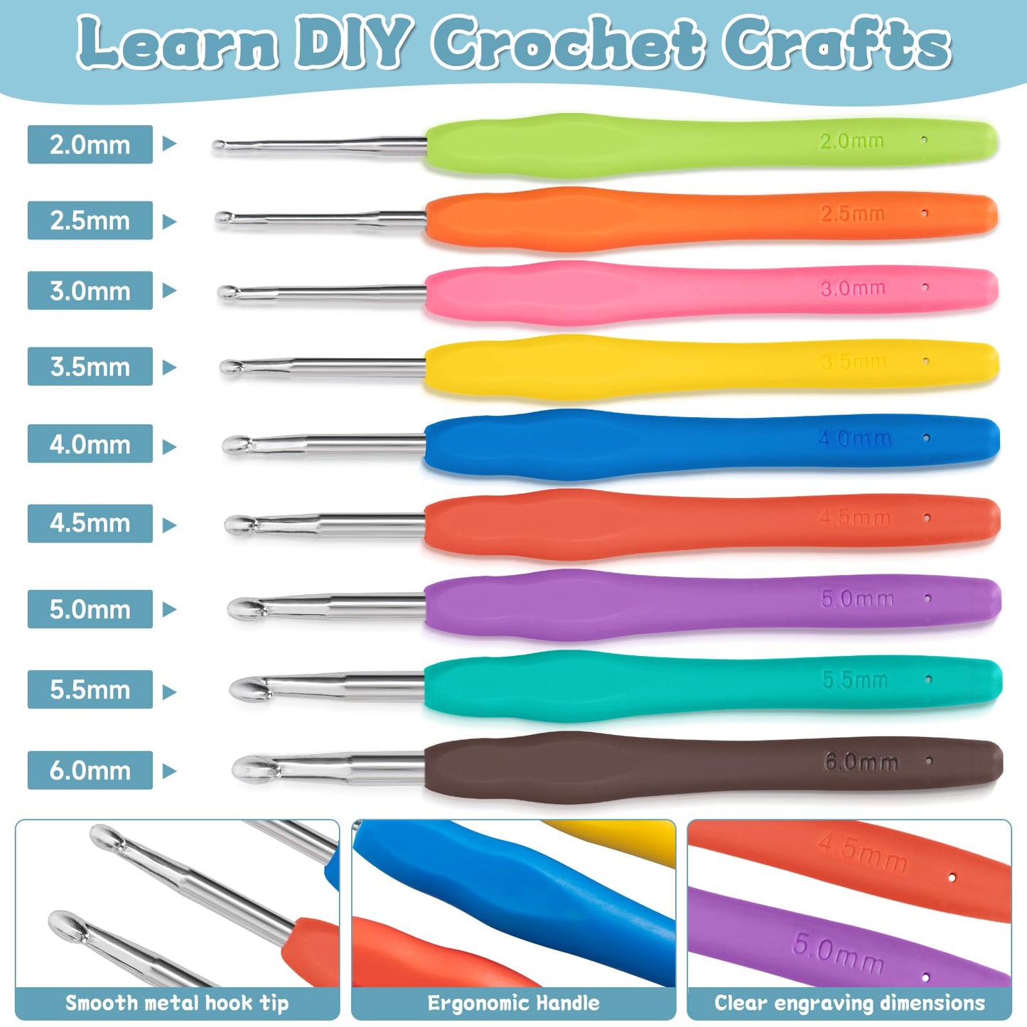 GMAK 59 PCS Crochet Kit for Beginners Adults, Crocheting Sets Include Yarn, Hooks and Tools, Portable Crochet Starter Kit for Making Variety Projects Crocheting Supplies, Blue Flamingo