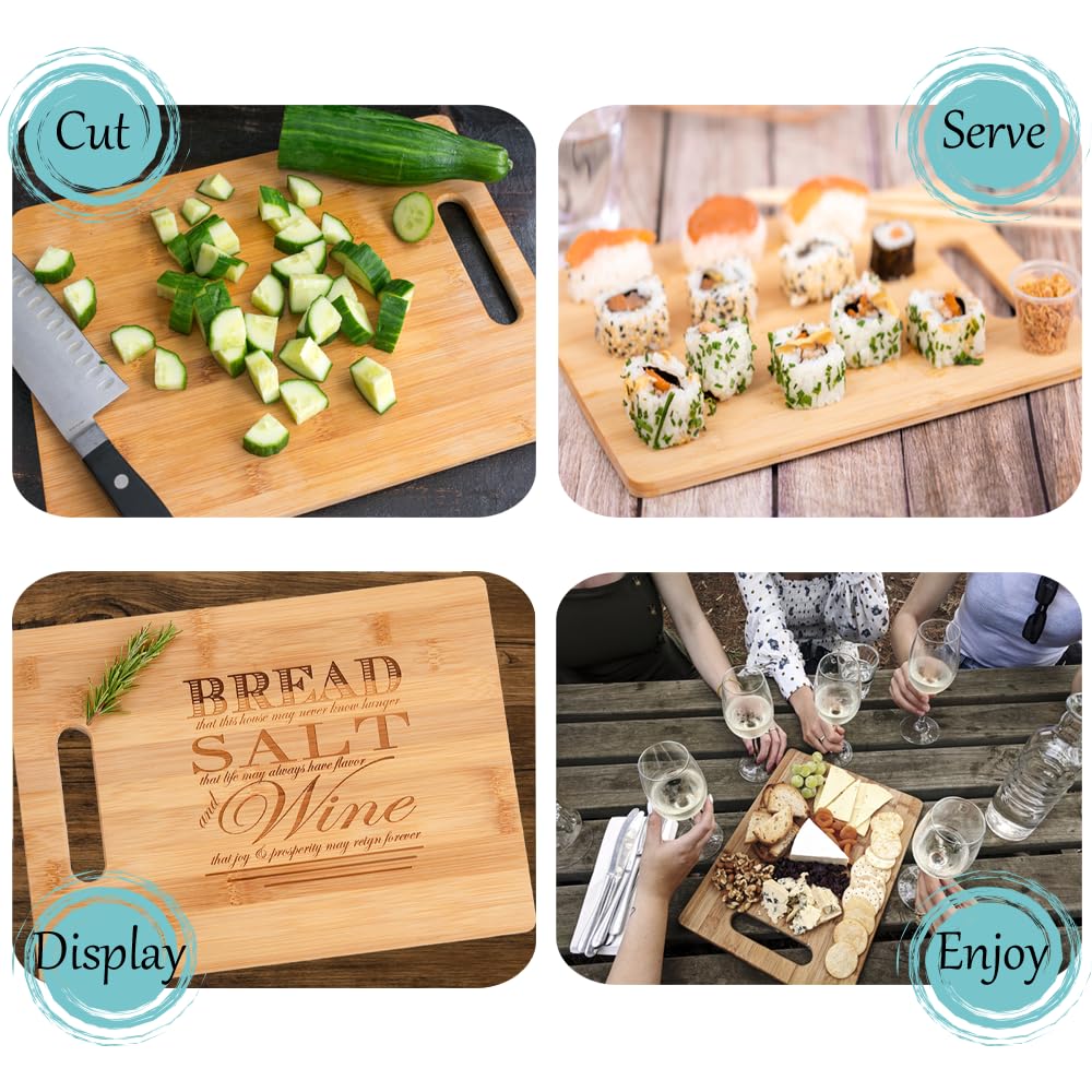 Bread Salt Wine Engraved Wood Cutting Board Charcuterie Display with Poem Quote from It's a Wonderful Life Housewarming or Realtor Closing Gift Idea 9.5 x 13"