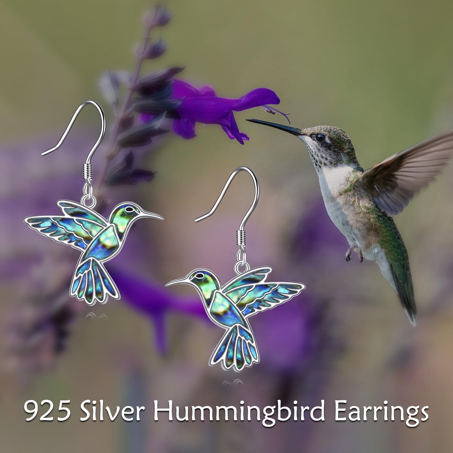 Hummingbird Earrings for Women Sterling Silver Abalone Hummingbird Dangle Earrings Jewelry Gifts for Bird Lovers