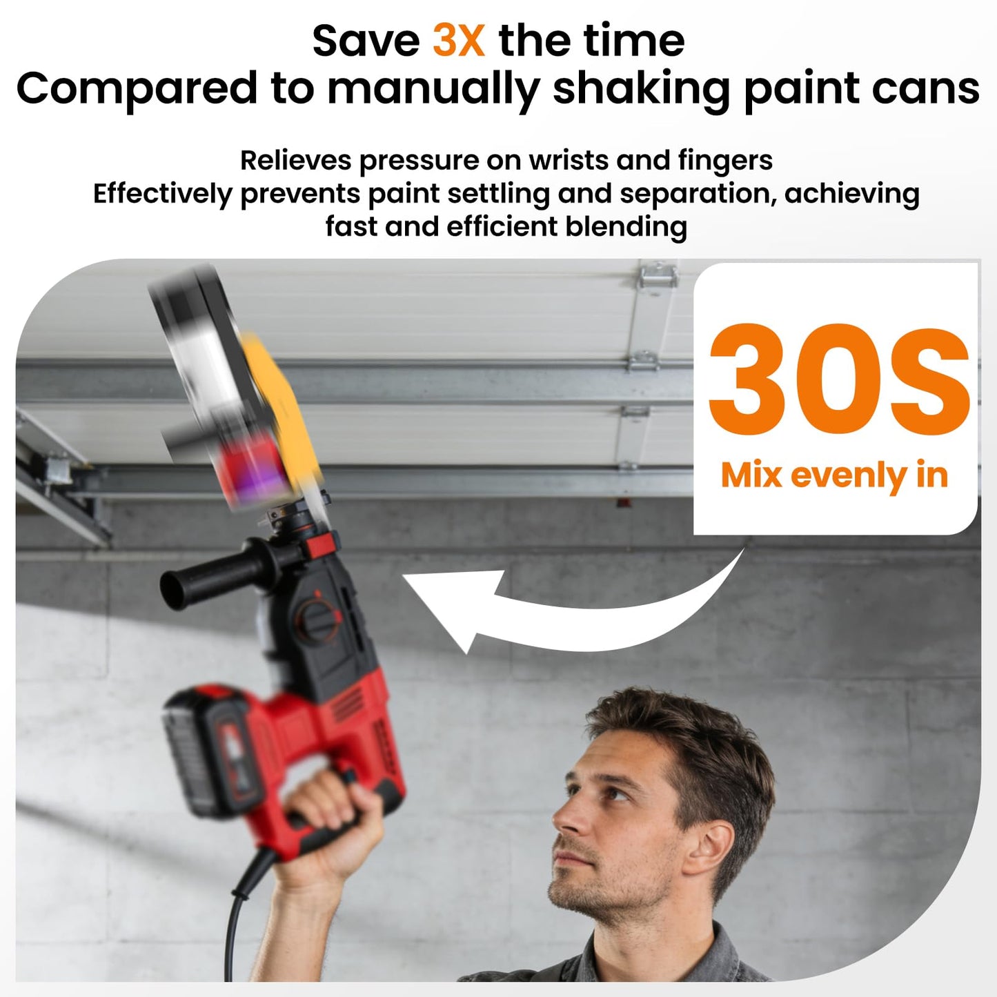 Deerchirp Paint Shaker for Reciprocating Saw, Spray Can Mixer Attachment with Shock Pads and Anti-Slip Strap, Fits 2"-4" Cans (Orange)