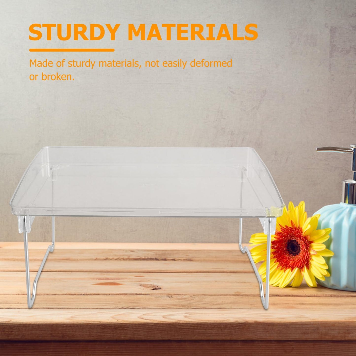 UPKOCH Folding Desktop Storage Rack 11.65X8.26X6.29In Clear Acrylic Countertop Organizer for Kitchen Bathroom Office Multi-Purpose Storage Stand with Raised Edges