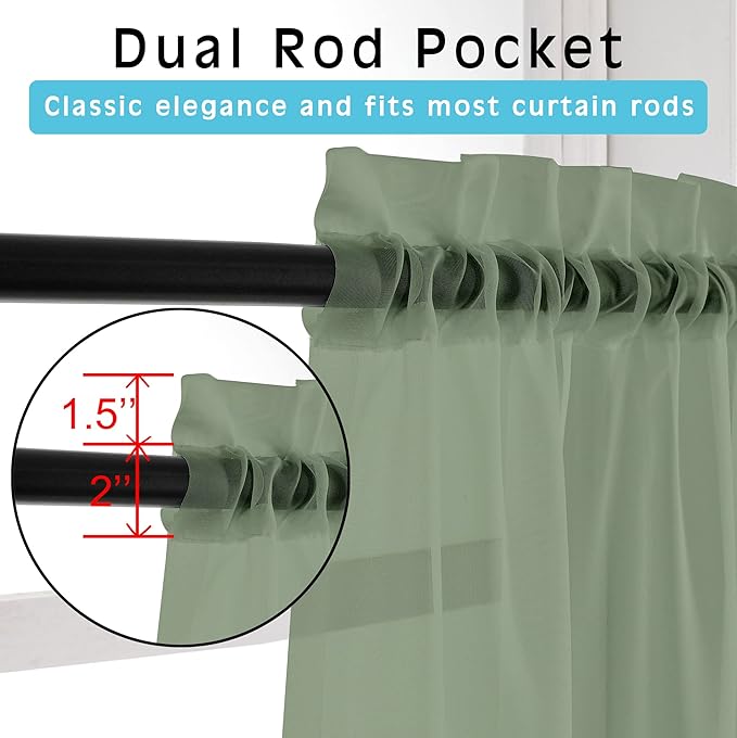 OVZME Living Room Sheer Curtains 120" Length 2 Panels Set for French Door, Gorgeous Window Decoration for Wedding & Party & Backdrop & Canopy, Sage Green, Each 42Wx120L, 1 P