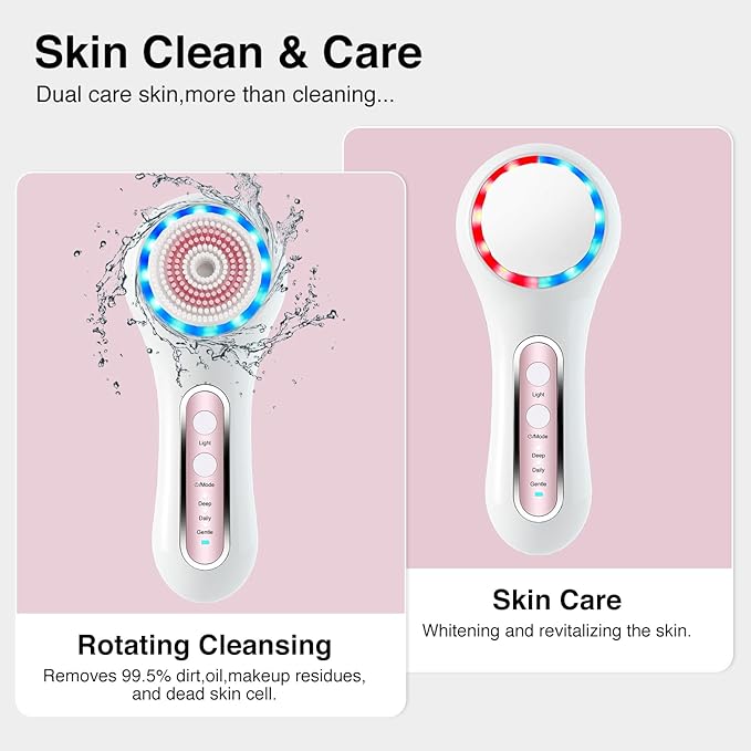 Face Scrubber Exfoliator,Facial Cleansing Brush Rechargeable IPX7 Waterproof with 5 Brush Heads,Electric Face Spin Brush for Exfoliating, Massaging and Deep Cleansing