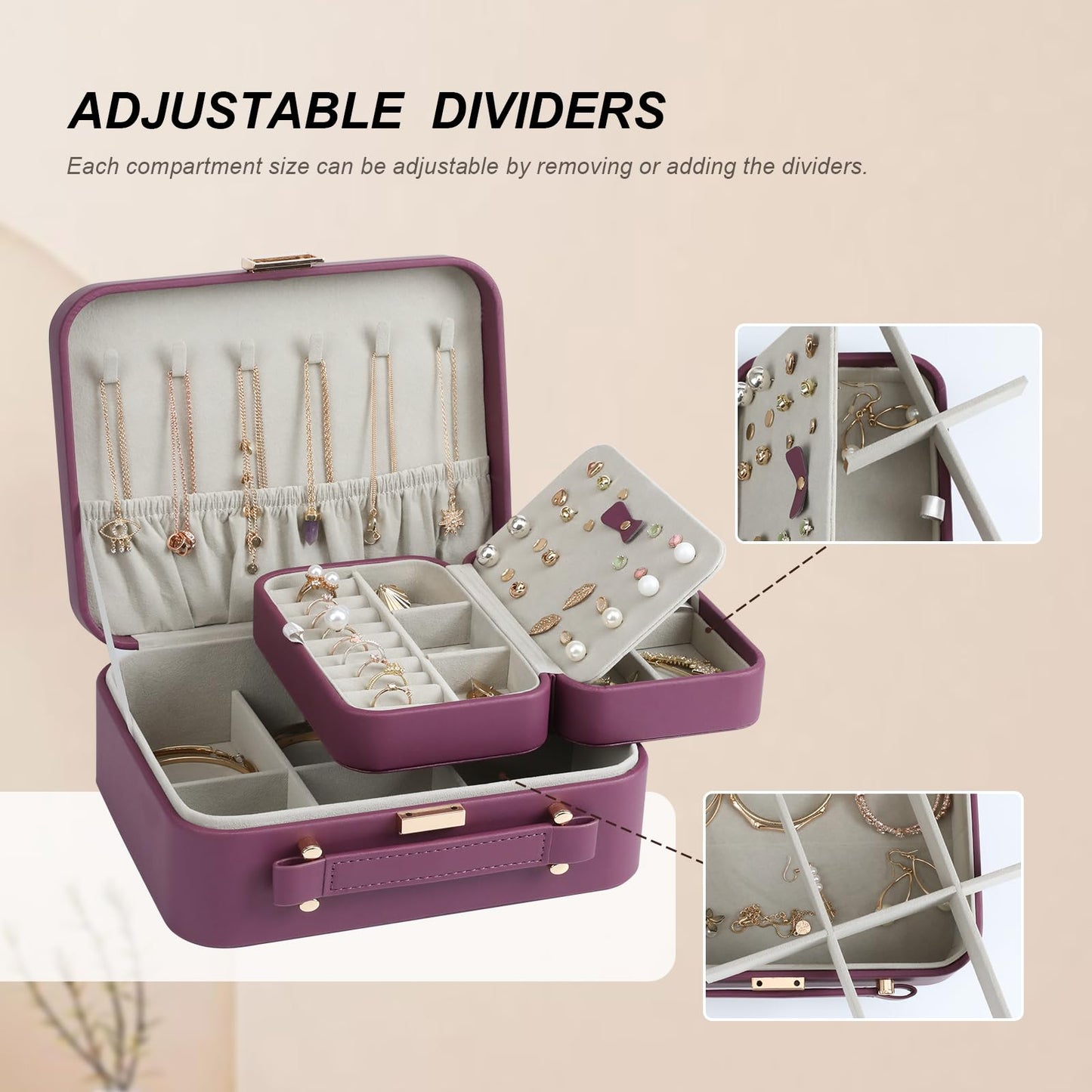 V-LAFUY Large Jewelry Case Organizer - Travel Jewelry Box and Portable Case, Burgundy Red