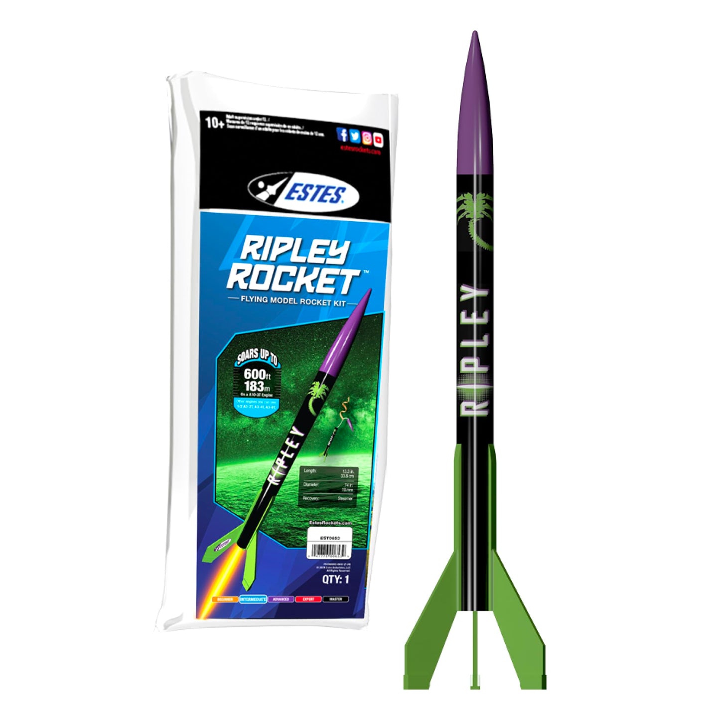 Estes 0653 Ripley Rocket Rocket-Building Kit, Intermediate Flying-Model-Rocket Kit for Ages 10+