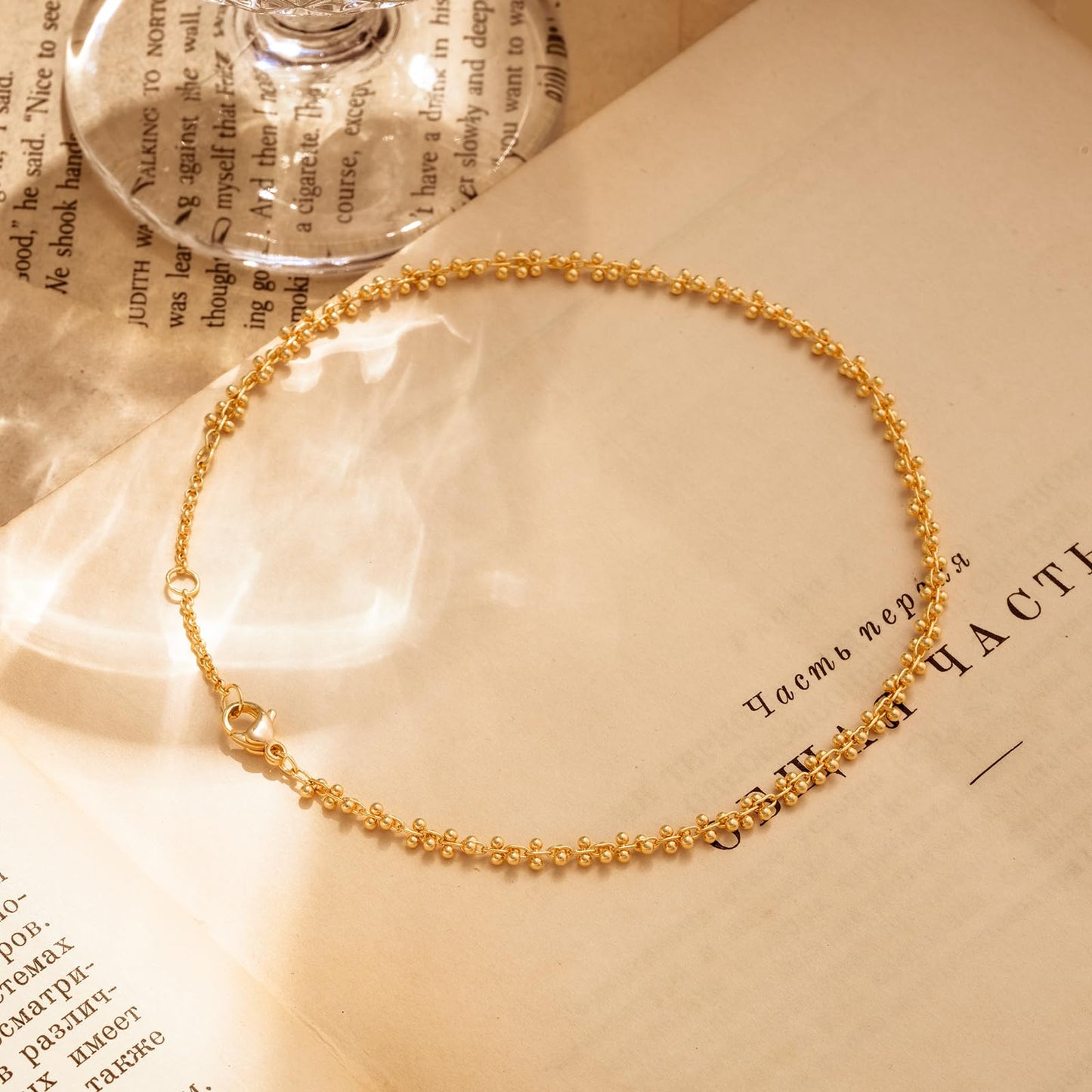 MTMY Gold Anklets for Women 14K Gold Plated Tiny Bead Anklet Dainty Adjustable Cute Summer Beach Boho Anklets Jewelry Gift (stacking balls)