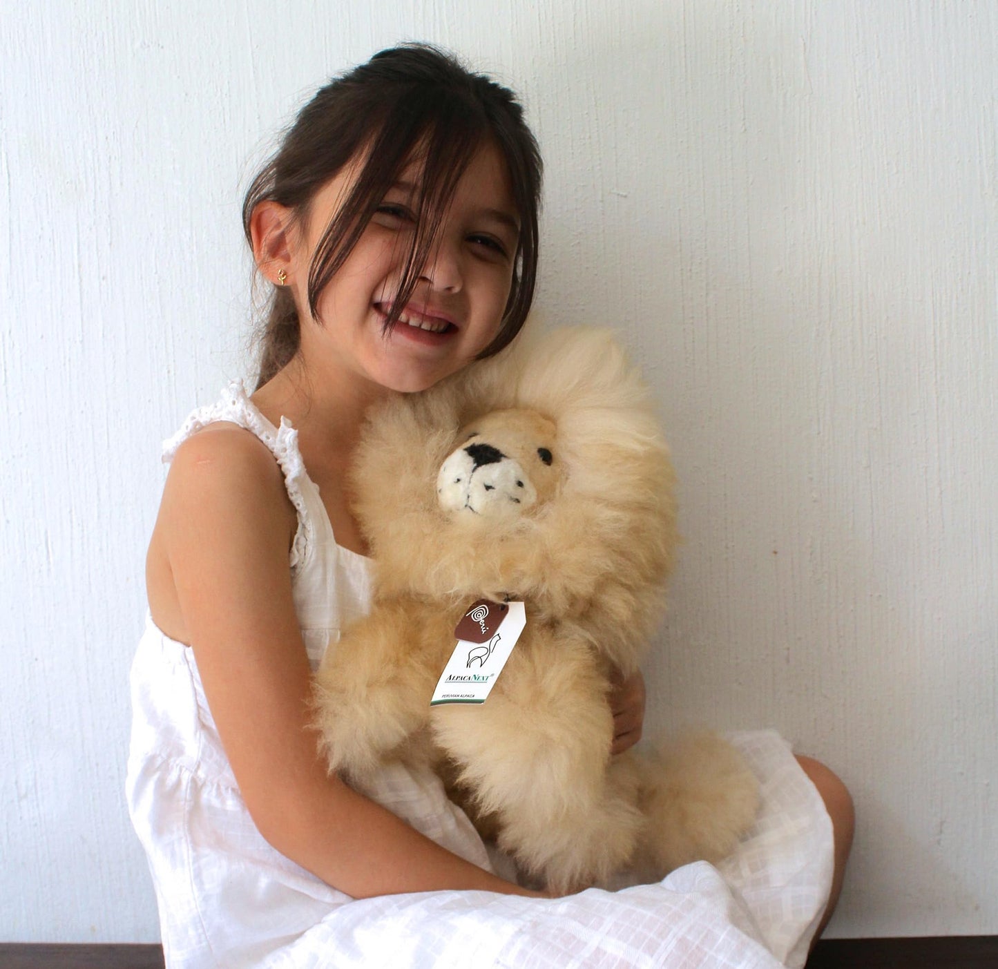 AlpacaNext Lion Handmade on Real Alpaca Wool. Alpaca Stuffed Animal. Soft, Cute and Cuddly Alpaka Plush Toy (11 inches, Beige Mane)