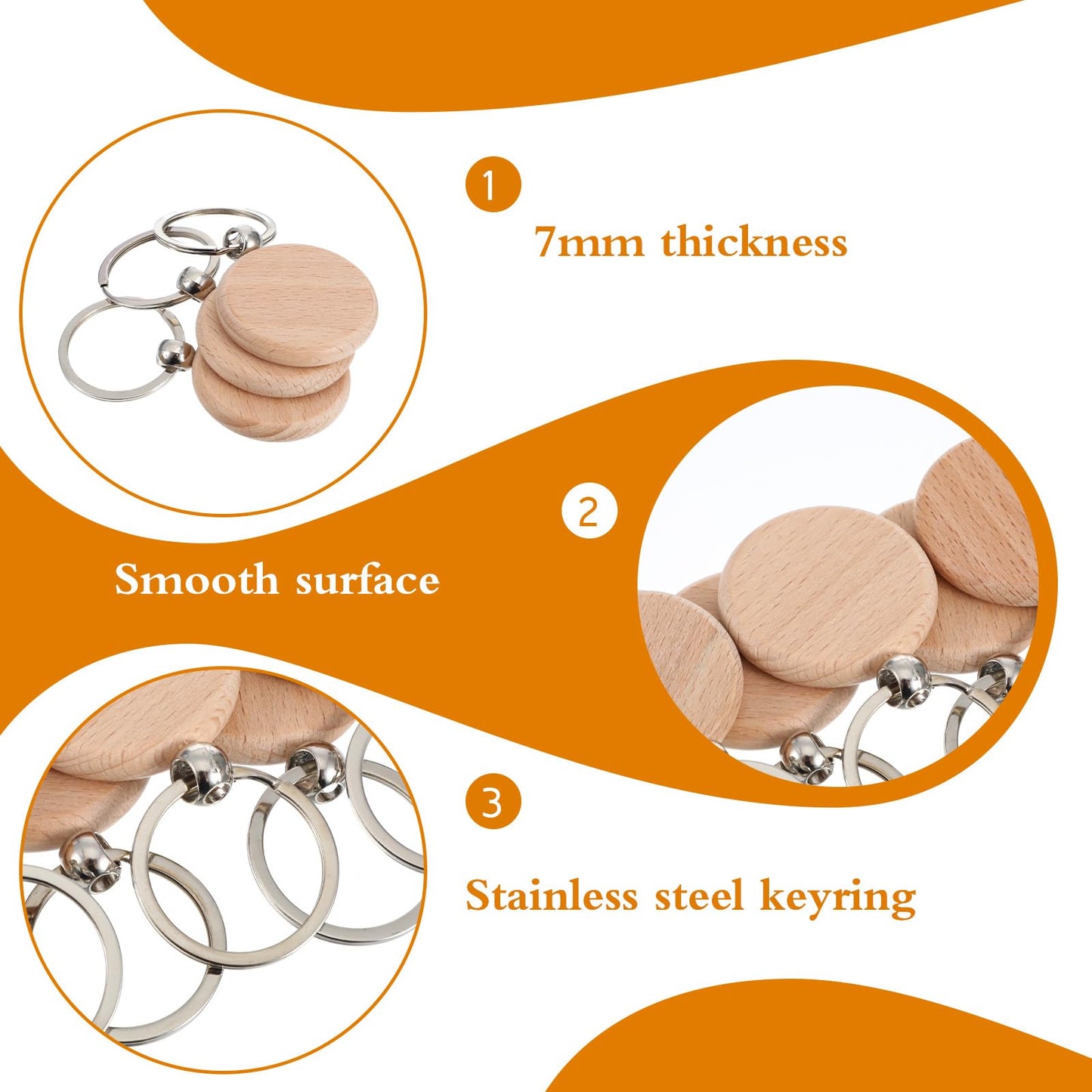 MAQUITA 100 PCS Wooden Keychain Blanks for Engraving, Wood Engraving Blanks Key Chain, DIY Wooden Key Ring Keys Tag