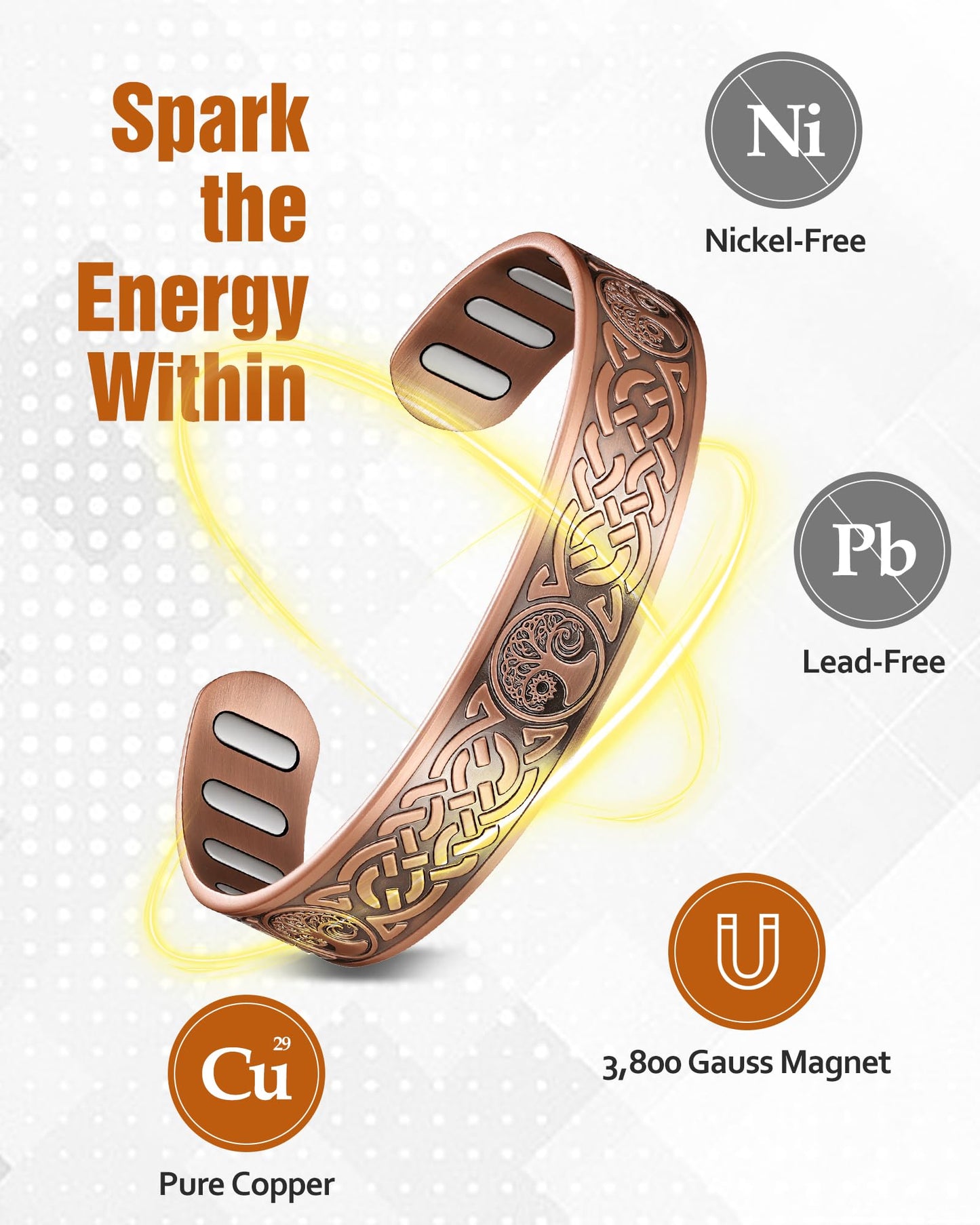 Jecanori Copper Magnetic Bracelets for Men and Women–Upgraded Oval Magnets-Adjustable Cuff Bangles