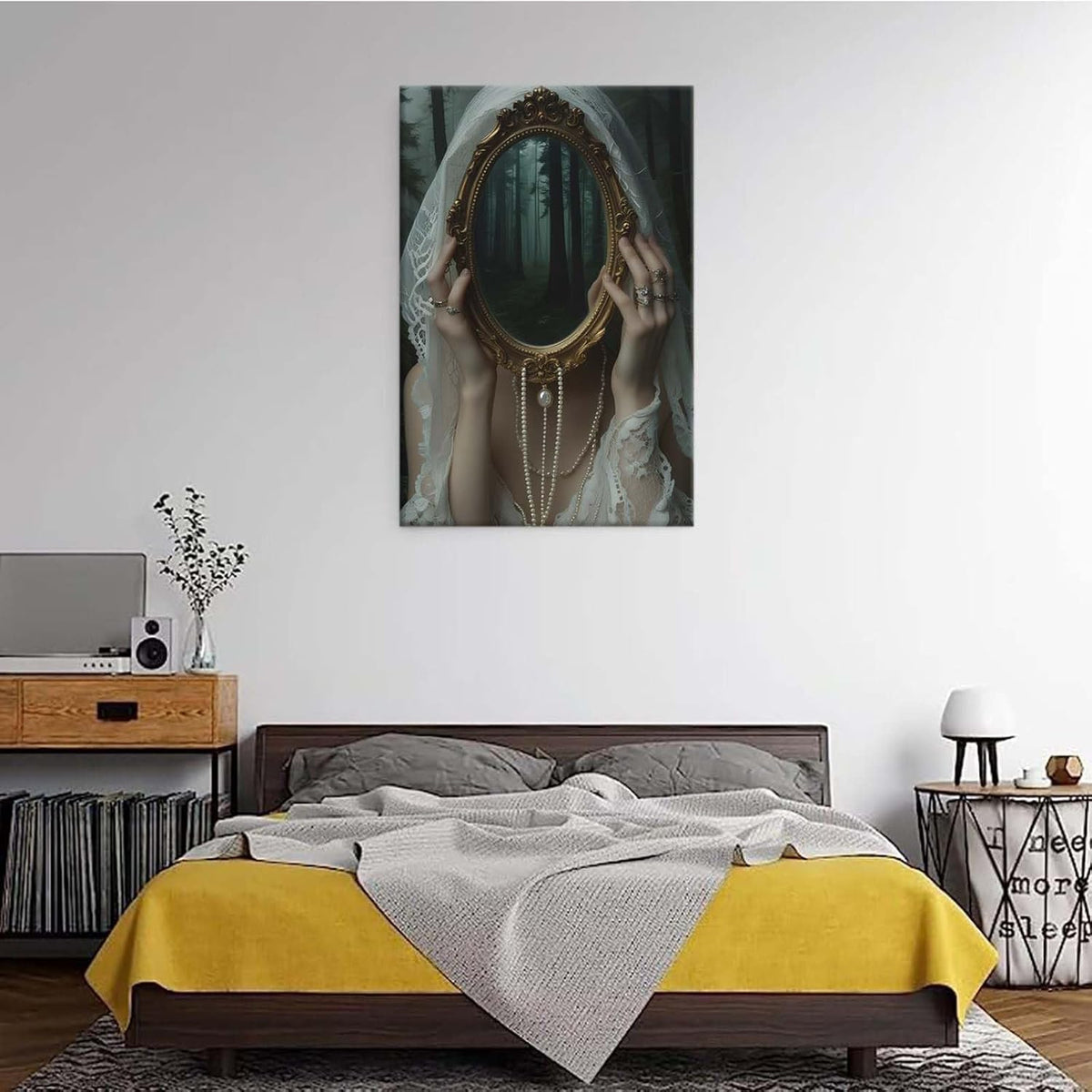 Mirror face covering dark art poster print melancholy gothic painting vintage feminine print victorian style decoration antique art32x48in Frameless