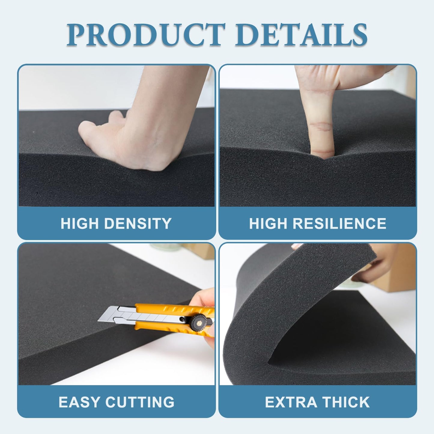 Black Polyurethane Foam Inserts for Cases, 4 Pcs 16 x 12 x 0.5 Inch, Cuttable Packing Padding for Tool Box, Camera, Crafts and Storage