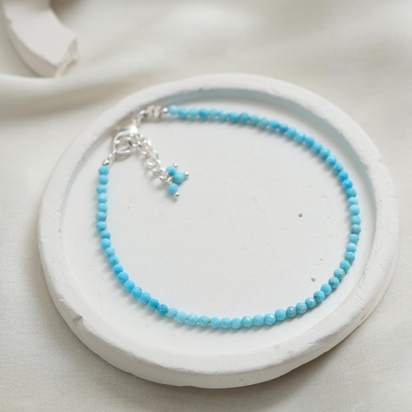 Gempires Turquoise Bracelet for Women | Dainty Handmade Gemstone Beads 2.5 mm | Minimalist Stacking Bracelet | Adjustable Lightweight Everyday Jewelry | Boho Blue Stone Gift for Her
