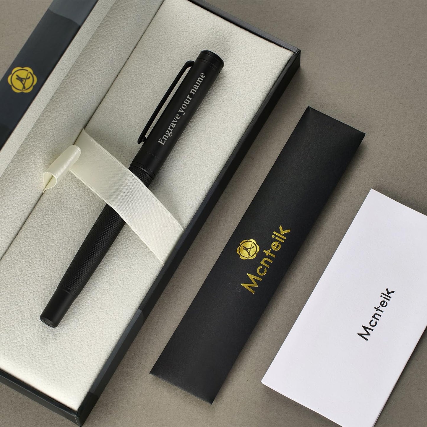 MCNTEIK Personalized Matte Black Forest Rollerball Pen, Luxury Pen with Schmidt Black Ink Refill, Fancy Pen Gift Set for Men & Women, Business Signature, Executive, Office, Nice Fancy Designer Pens