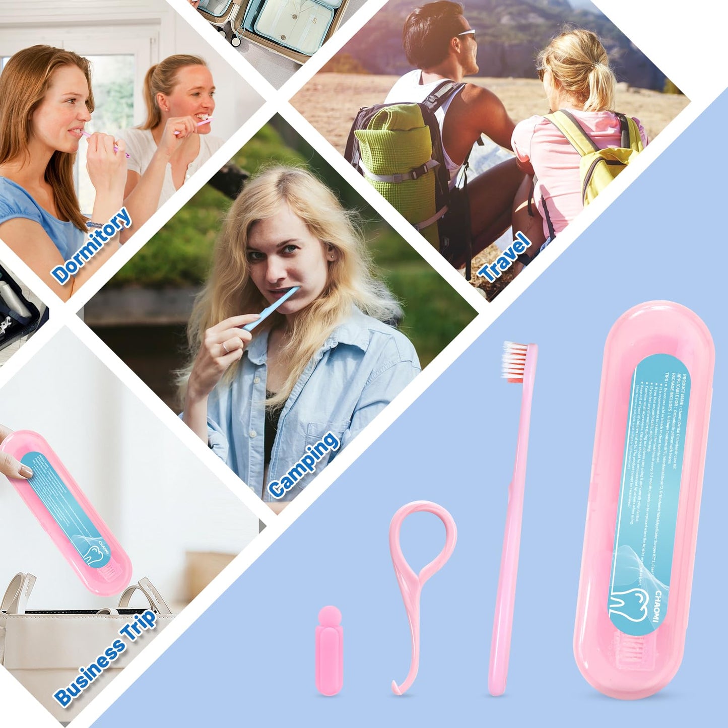 Chaomi Orthodontic Care Kit for Invisalign Users – Includes V-Shape Toothbrush, 2 Flavored Chewies, Aligner Removal Tool, Breathable Retainer Case – Portable Dental Cleaning Set for Travel & Daily Use