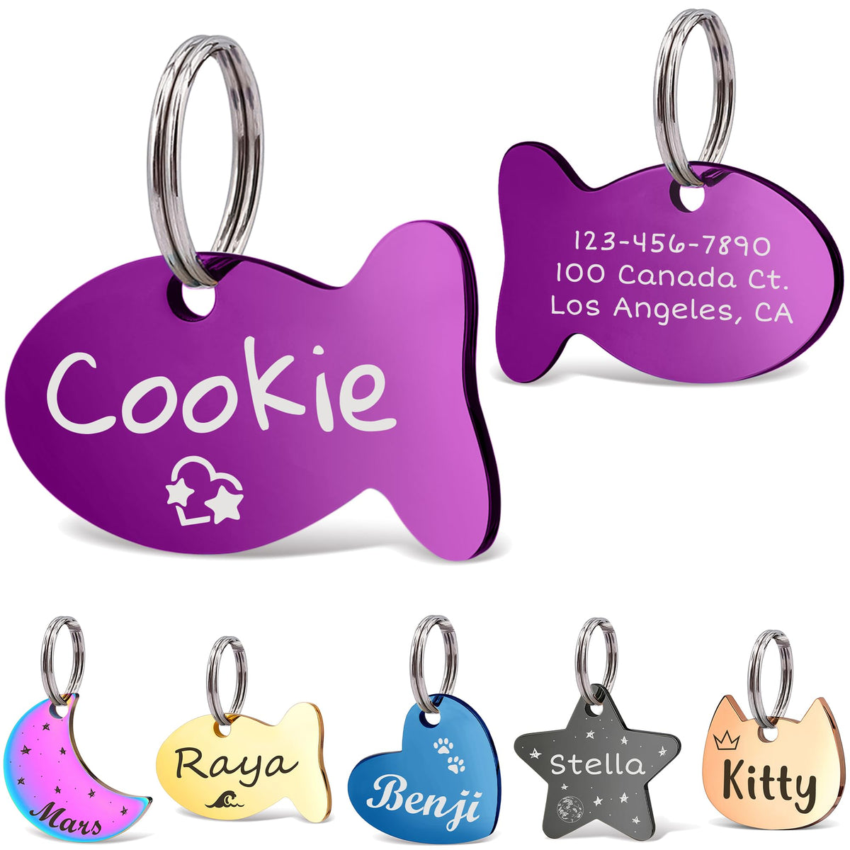 Anavia Small Size Dog Cat ID Tags, Small/XS Personalized Color Plated Stainless Steel Puppy Kitten Name Tags, Customized Engraved Nameplate Pet Collar Tag (Blue, Star)